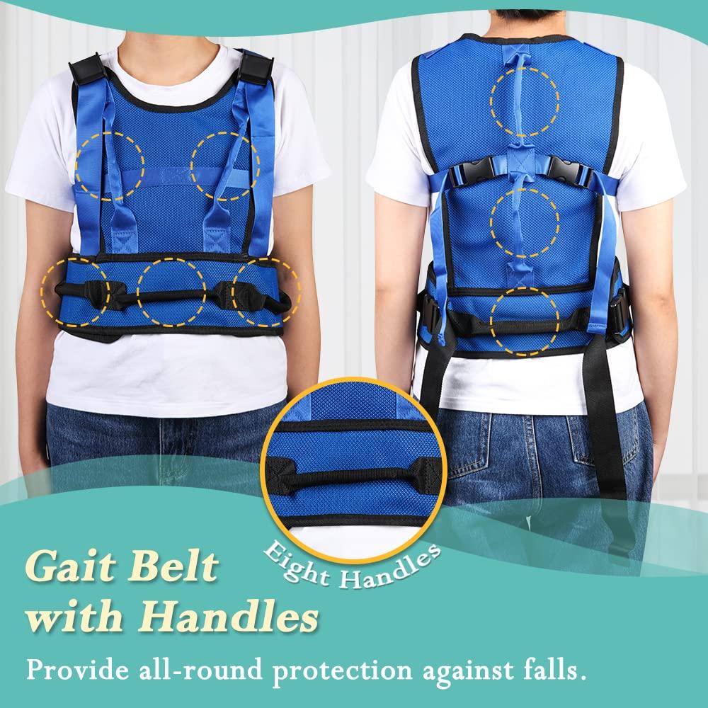 KAVIL Gait Belt for Seniors Transfer Gate Belt for Elderly Lifting with 8 Handles Physical Therapy Lift Assist Patient Fall Prevention Medical Walking Standing Aids Supports Safety Harness (Mesh - Blue)