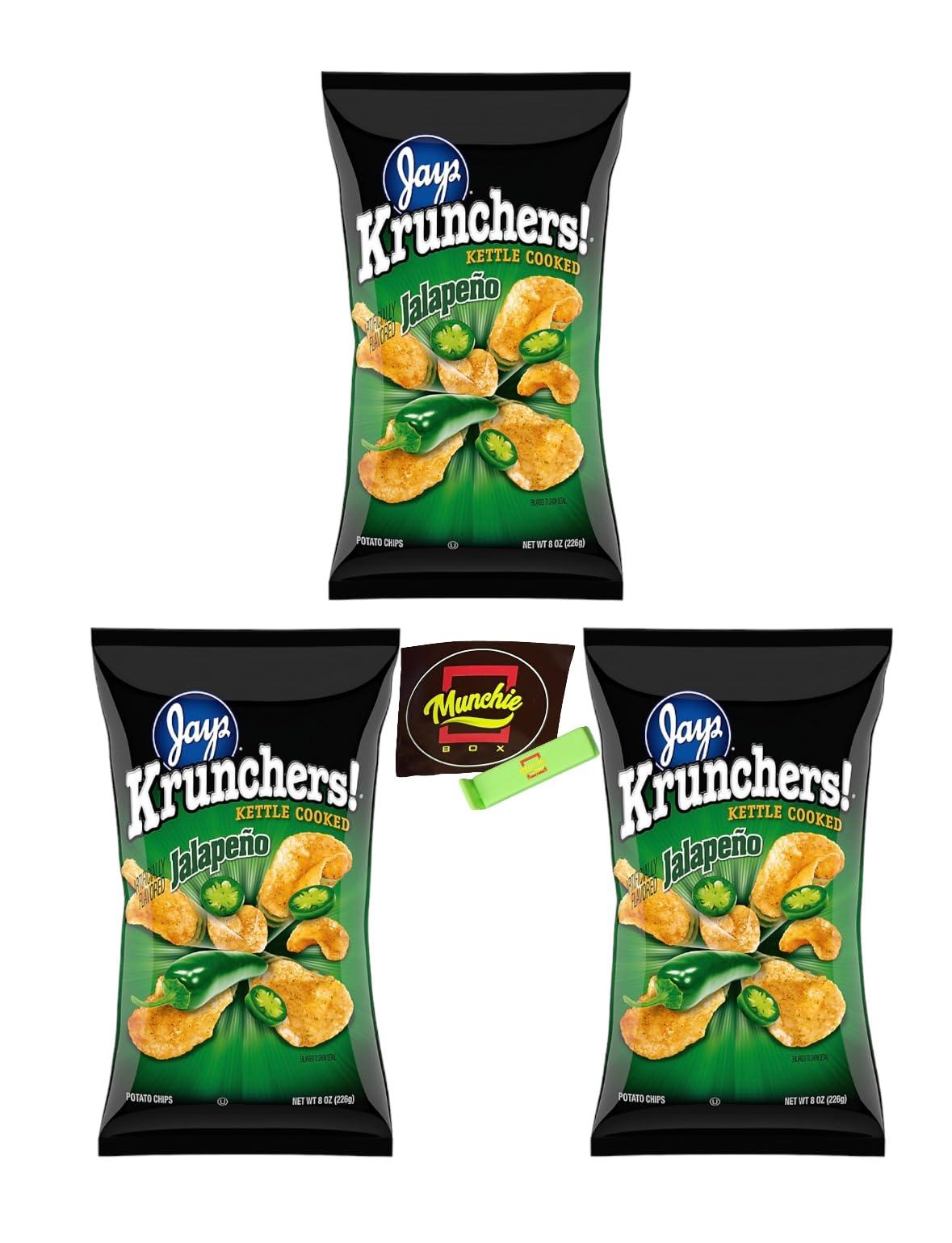 Munchie Box Jay\'s Krunchers Chip Bundle - Munchie Box Curations ((3) 8 Oz Bags, Jalapeno), 1 Ounce (Pack of 1)