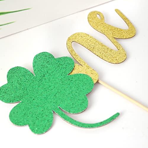BOOMPA St Patrick’s Day Birthday Cake Topper - Lucky St Paddy’s Day Four Leaf Clover - Irish Themed Cake Decorations - Lucky 1st Happy Birthday For Gold Cake Flag - Best Photo Booth Props (ONE)