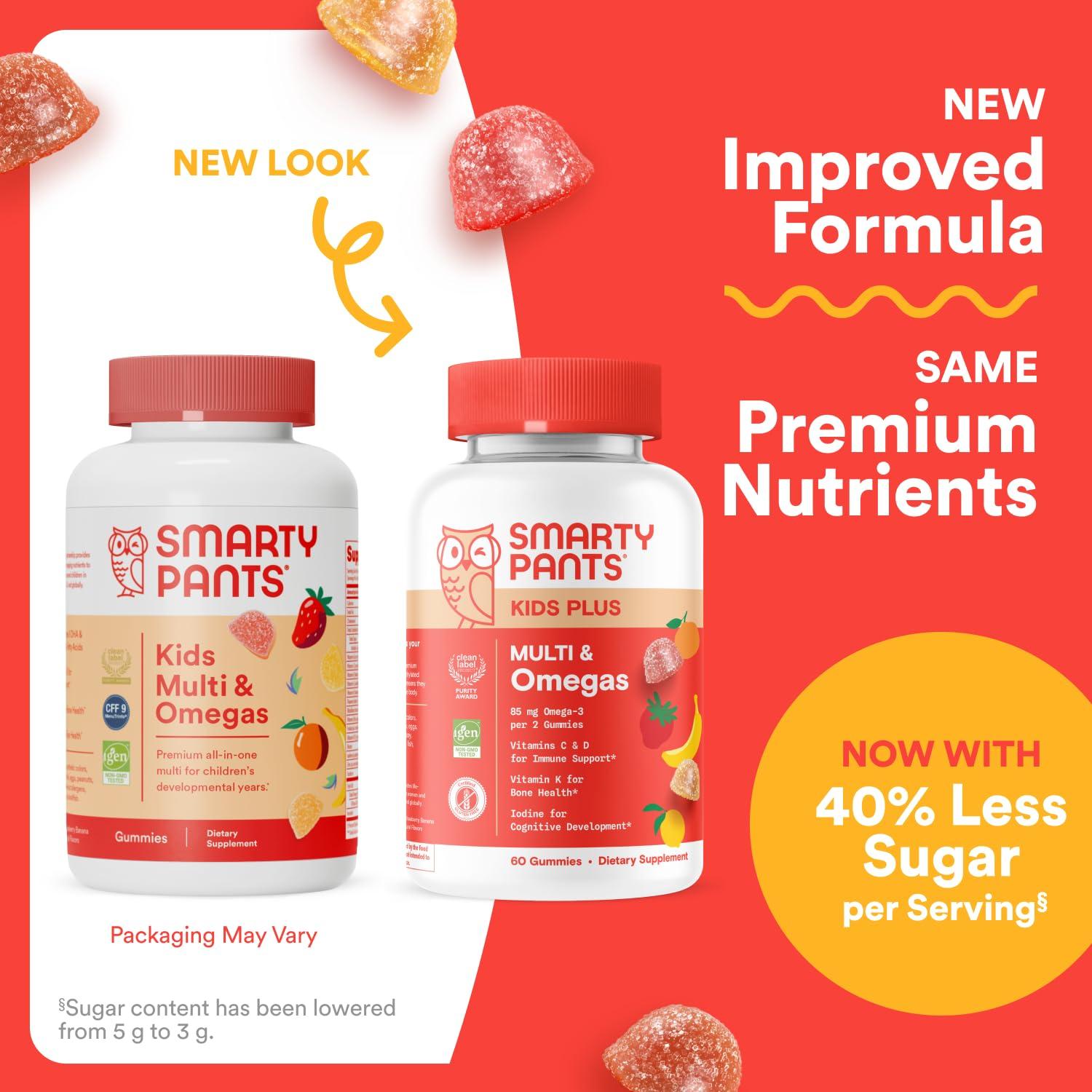 SmartyPants SmartyPants Kids Multivitamin Gummies - Improved Formula: Omega 3 (DHA/EPA), Vitamins D3, C, B12, B6, Vitamin A, K & Zinc, Gluten Free, Three Fruit Flavors, 60 Count (30 Day Supply)