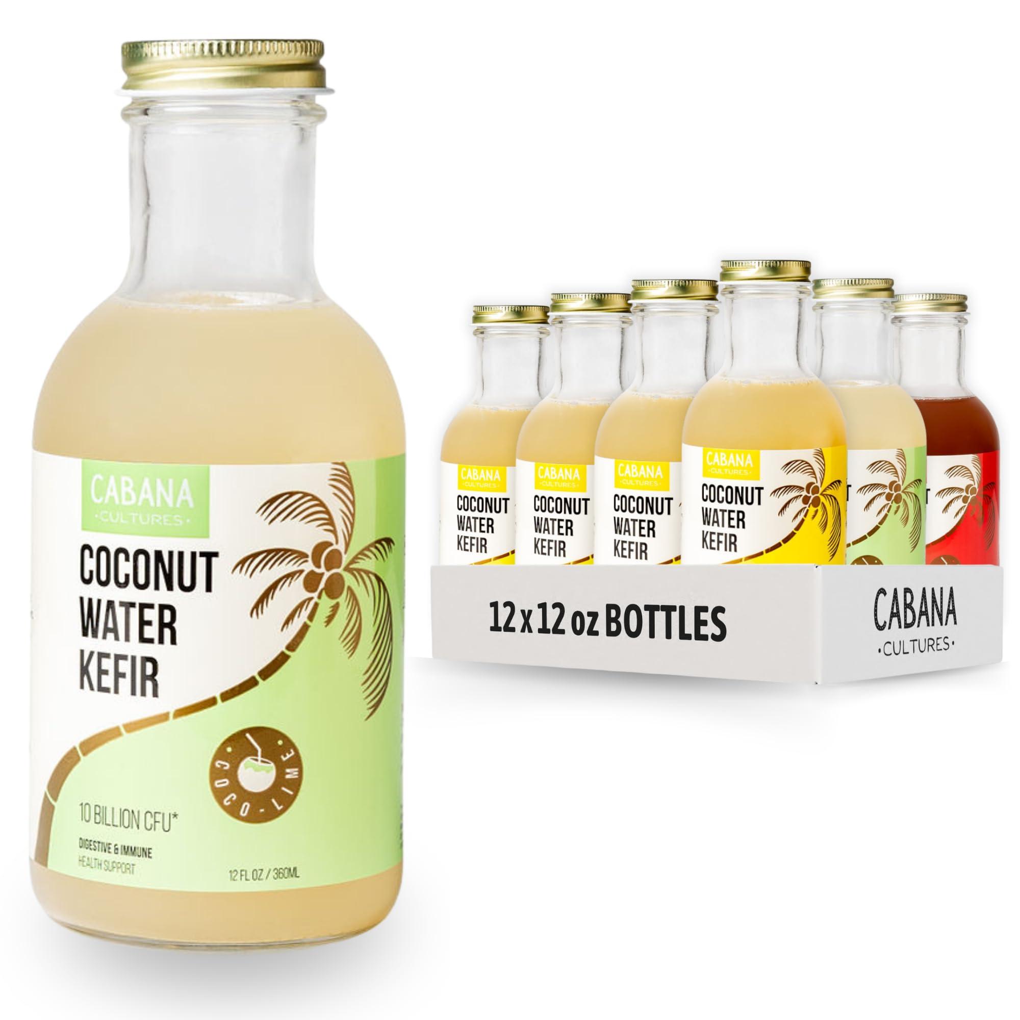 Cabana Cultures Cabana Cultures - Probiotic Coconut Water Kefir, Gut Health & Immunity Support, Hydration & Electrolytes, Vegan, Low Sugar (Variety Pack, 12-Pack)