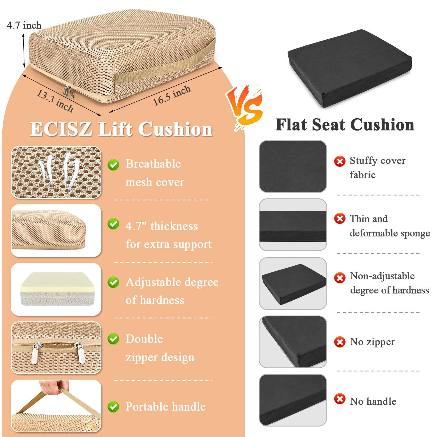 ECISZ Booster Seat Cushion Extra Thick Chair Foam Cushion for Elderly Adult Booster Seat Elevation Pillow Extra Firm Riser Supportive Lift Chair Cushion Lift Pads for Home, Couch, Patio, Office Seats