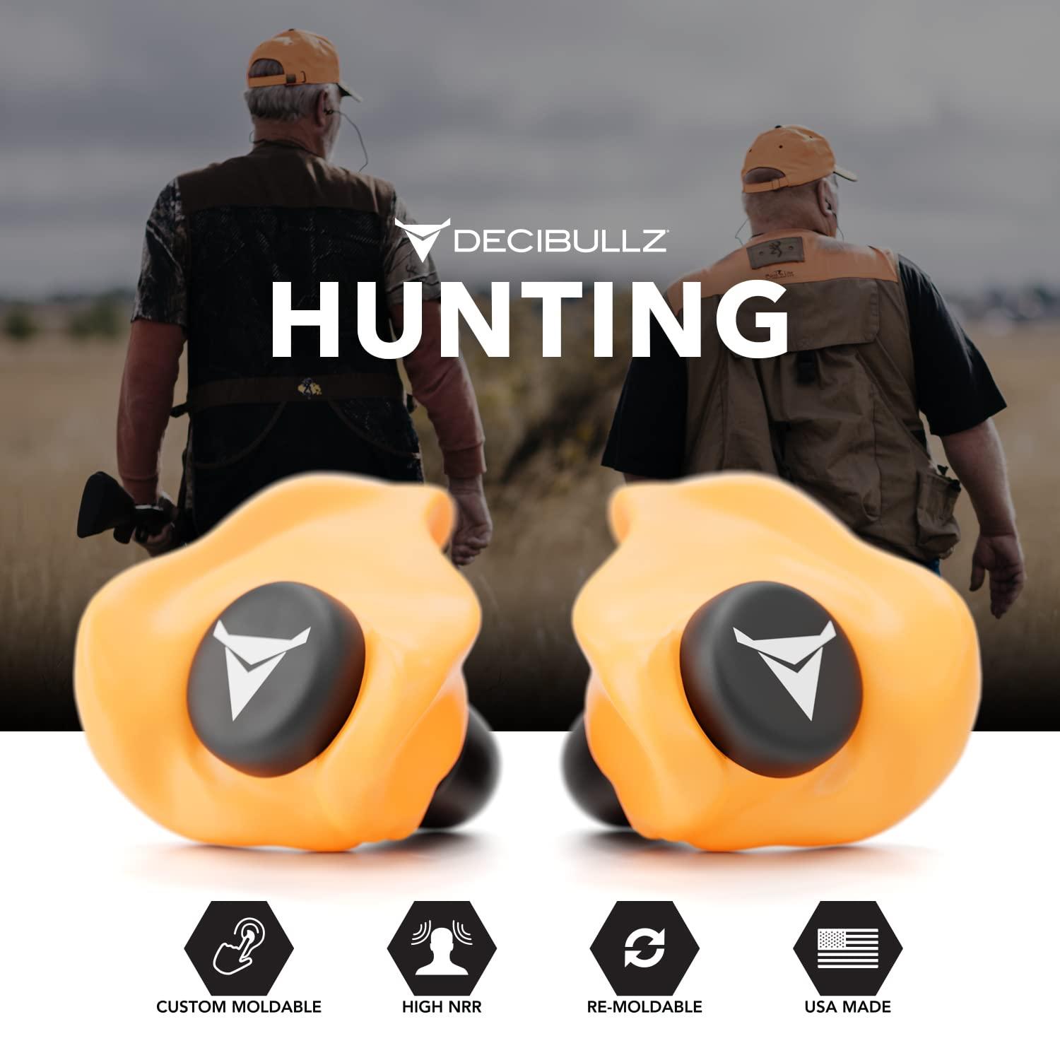 Decibullz Decibullz - Custom Molded Earplugs, 31dB Highest NRR, Comfortable Hearing Protection for Shooting, Travel, Swimming, Work and Concerts (Orange)
