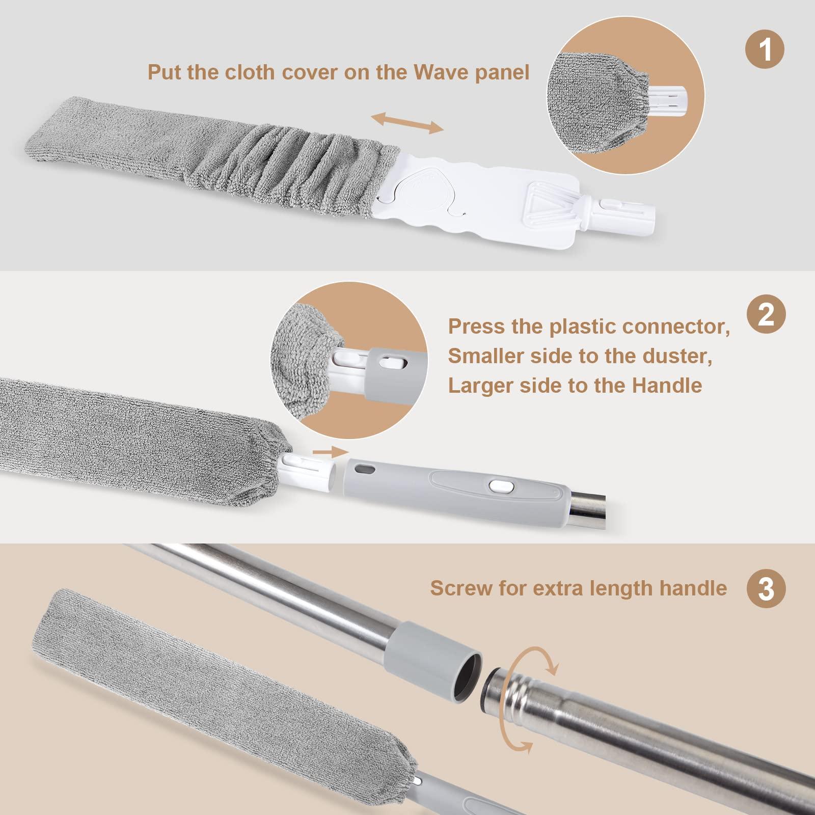 FunCee Extendable Gap Mop Dust Cleaner, Under Furniture, Fridge & Appliance Microfiber Duster, 59 Inches Extension Pole Dust Scrub Brush for Damp and Dry, Cleaning Supplies Tools for Bedroom Bed Sofa Kitchen