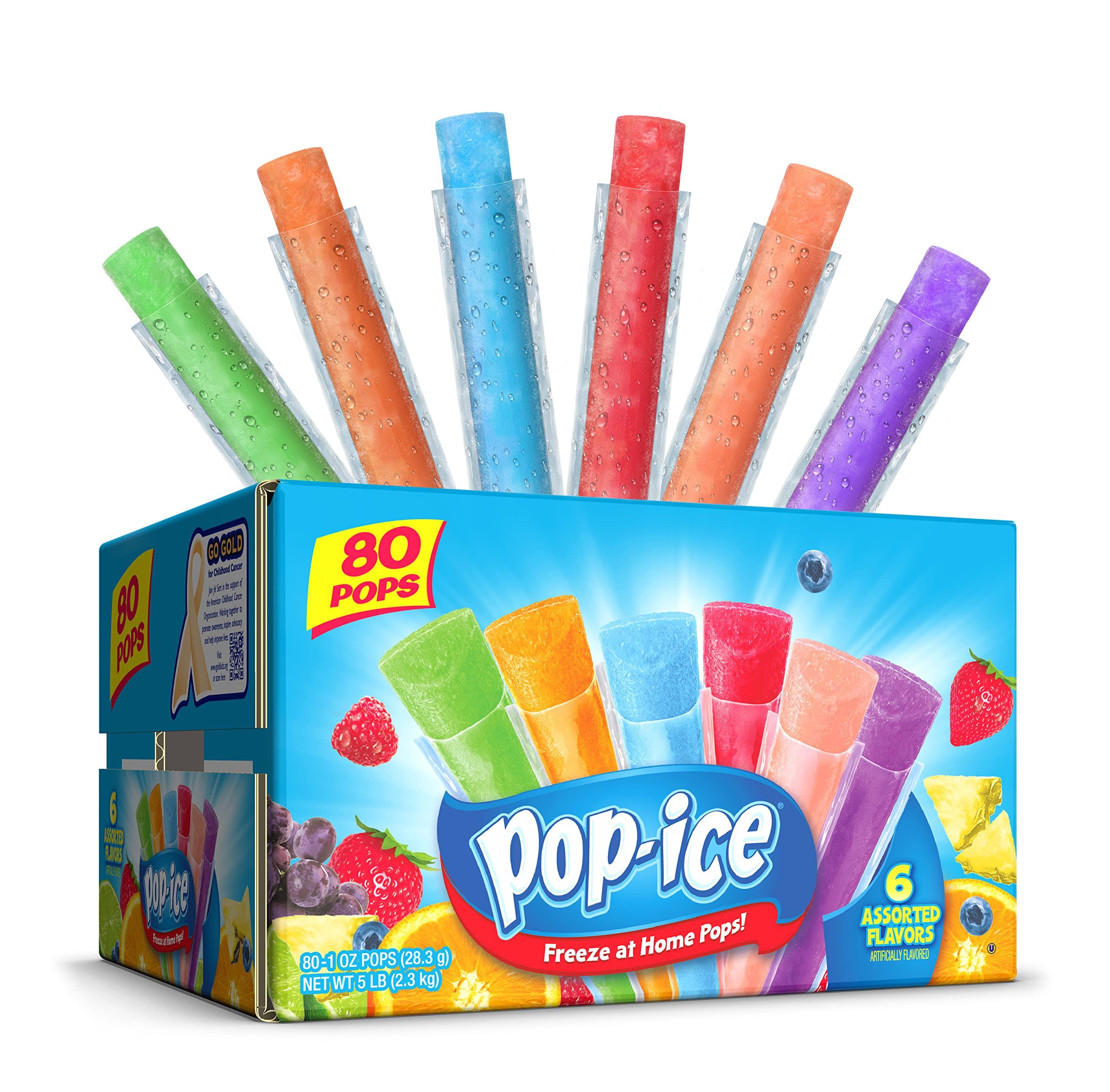 POP-ICE Pop Ice Popsicle Variety Pack of 1 Oz Freezer Bars, Assorted Flavors, 80 Count