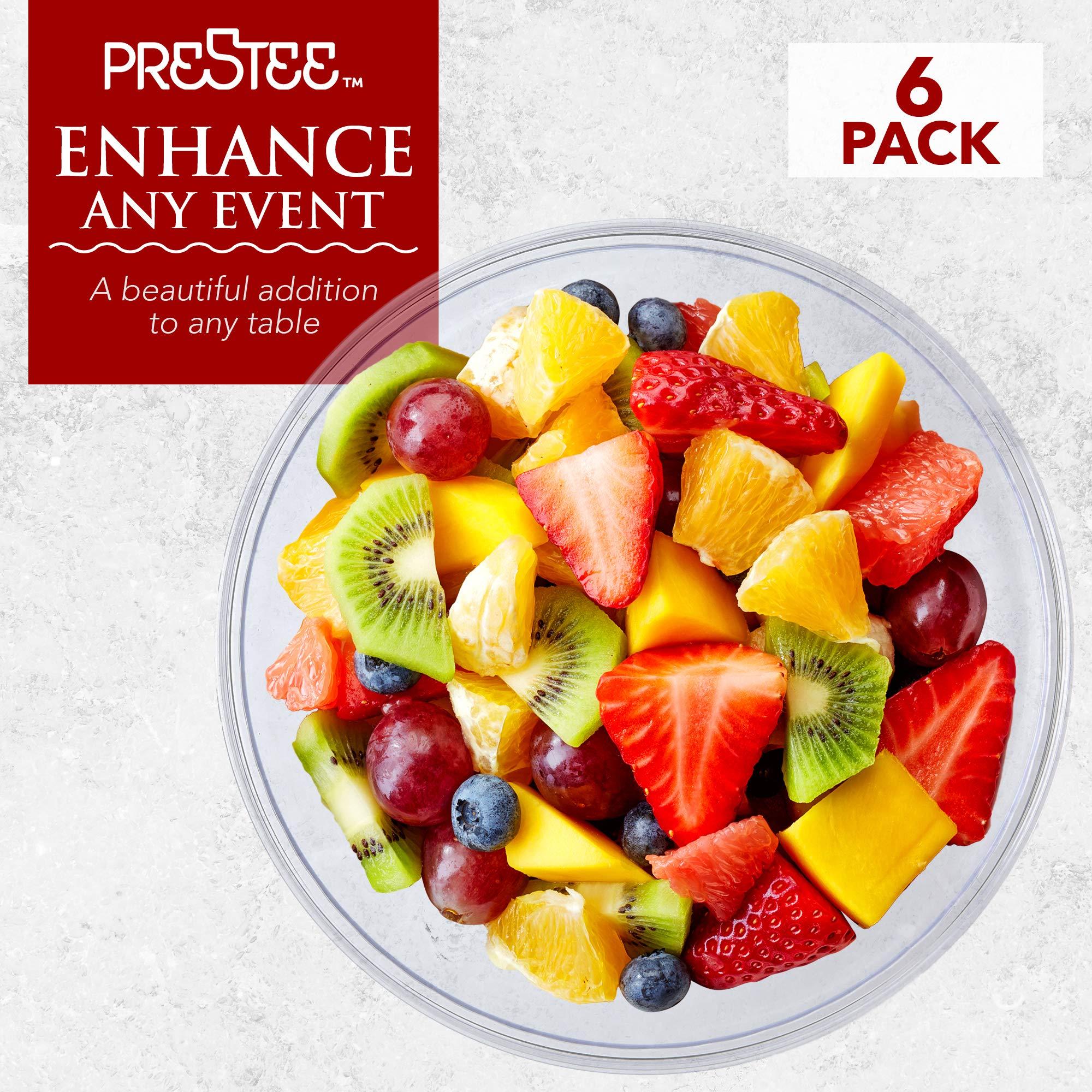 Prestee Prestee Clear Plastic Serving Bowls, 96 Oz. 6 Pack - Round Disposable Large Plastic Bowl, Punch, Party, Chip Bowl Containers - for Candy, Salads, Parties, & Serving Food - Salad Bowl Dish for Eating