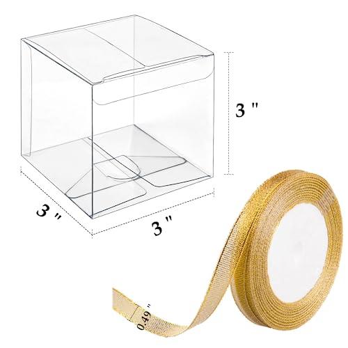 JOERSH JOERSH 3x3x3 Inches Clear Favor Boxes with Gift Ribbons 30 PCS Transparent Plastic Cube Party Favor Treat Boxes for Candy Individual Cupcake & Hot Cocoa Bomb Packaging Boxes