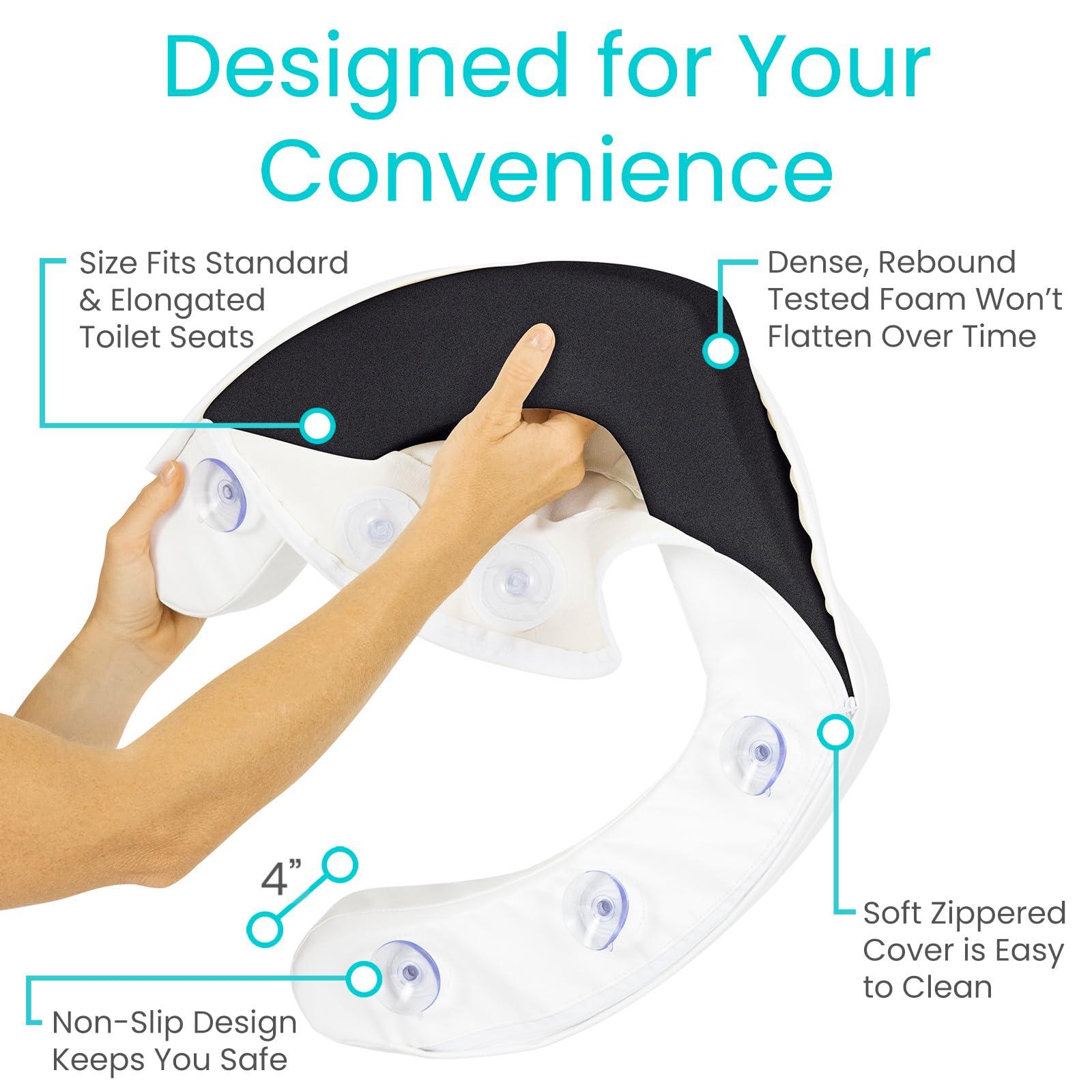 Vive Vive Toilet Seat Cushion (Soft Cushioned Foam) - Easy Clean Soft Padded Bathroom Attachment - Elongated, Standard Seats - Comfort and Support Donut for Handicap, Adults (4\" Cushioned Foam, White)