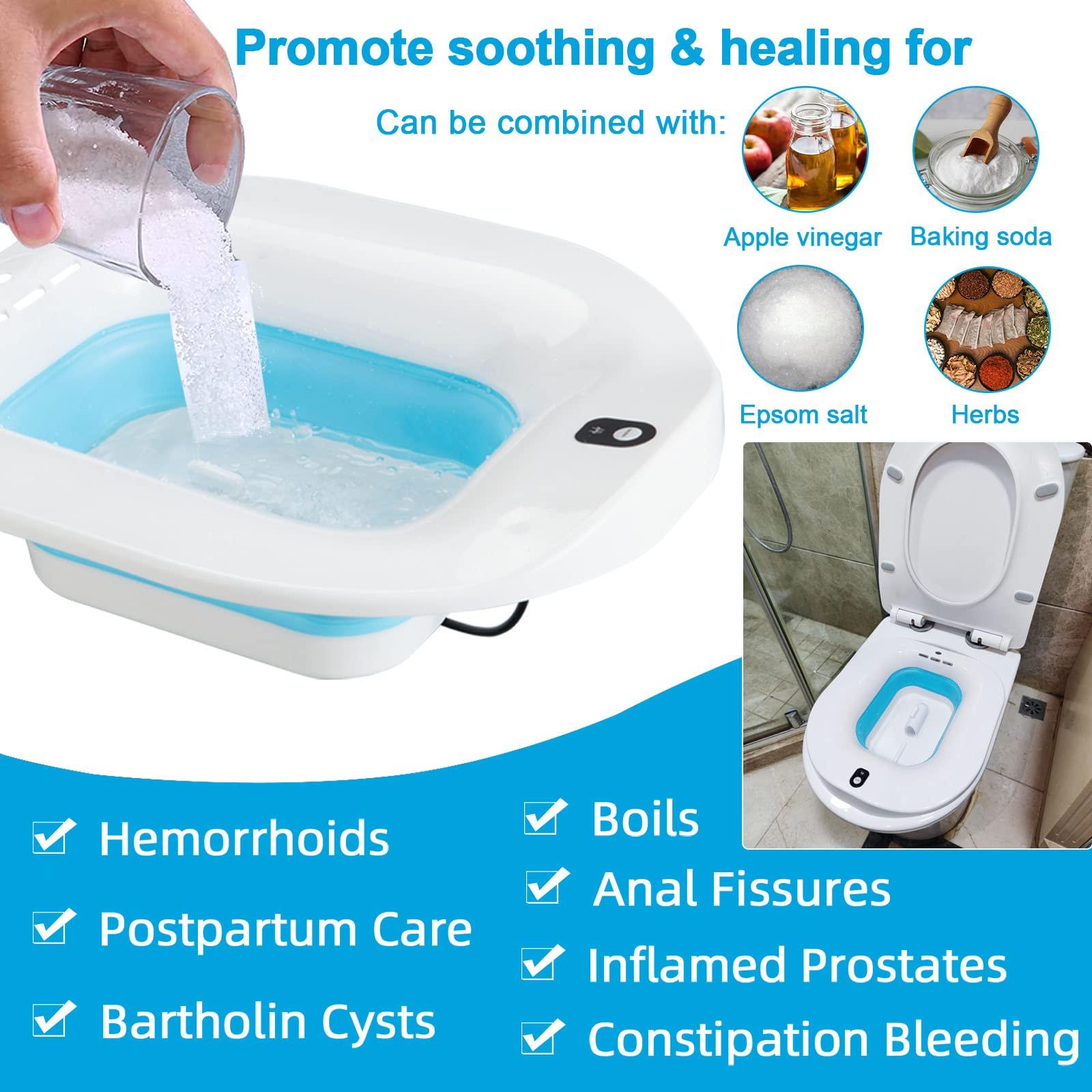YYYSITZ YYYSITZ Sitz Bath, Electric Sitz Bath for Hemorrhoids, Sitz Bath for Toilet Seat, Postpartum Care Basin, Sitz Baths Salts Bowl for Women Men, Sits Bath Soak Pan, Hip Bath Tub, Collapsible, Blue