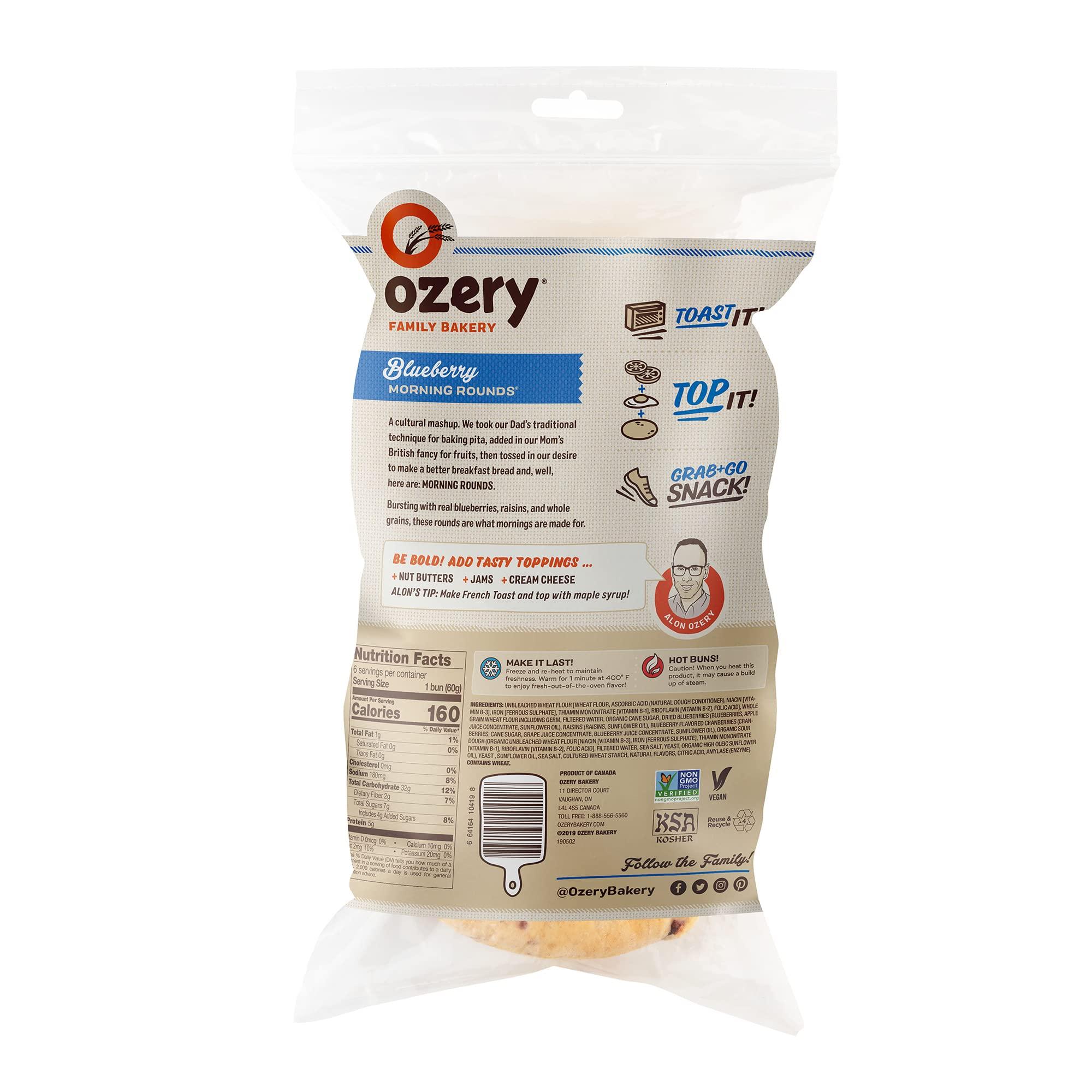 Ozery Bakery Inc. Ozery Bakery Blueberry Morning Rounds, Allergen Free, Vegan, Made with Real Fruit, Breakfast Buns, Pita Bread, 6 Buns Per Bag, 4-Pack