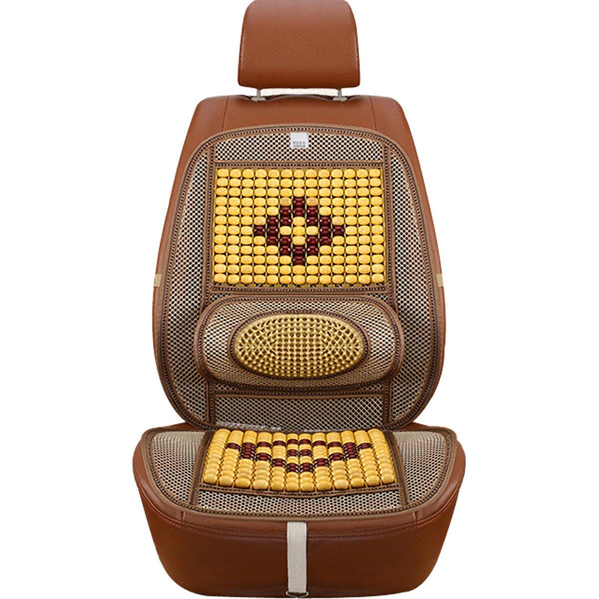 Cozylkx Cozylkx Wooden Beads Mesh Lumbar Back Support Massage Full Back Cushion Pad Breathable Cooling Car Front Seat Protector, Beige