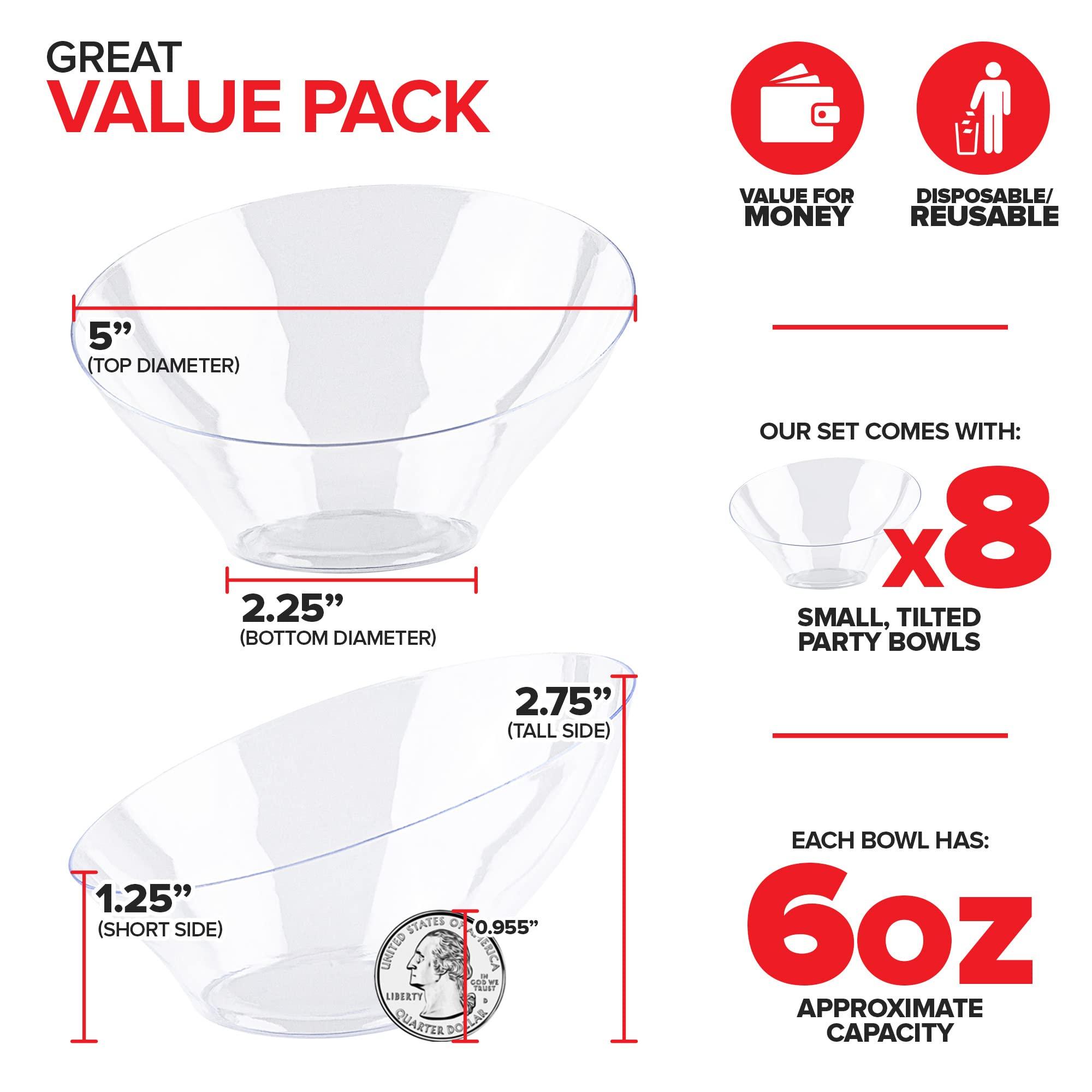 Stock Your Home 6oz Clear Plastic Serving Bowls (8 Pack) Small Disposable Candy Dishes, Buffet Containers for Chips, Popcorn, Snacks, Mints, Salad Bar, Snack Bowl, Parties, Office Desk, Bridal Shower, Party Supplies