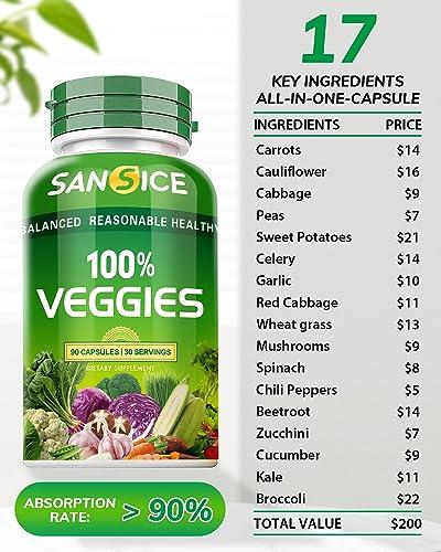 SANSICE SANSICE Fruits and Veggies Supplement, 100% Natural Fruit and Vegetable Vitamins Soy Free & Non-GMO Vegetable and Fruit Supplements for Women Men and Kids - 90 Fruit Capsules, 90 Veggie Capsules