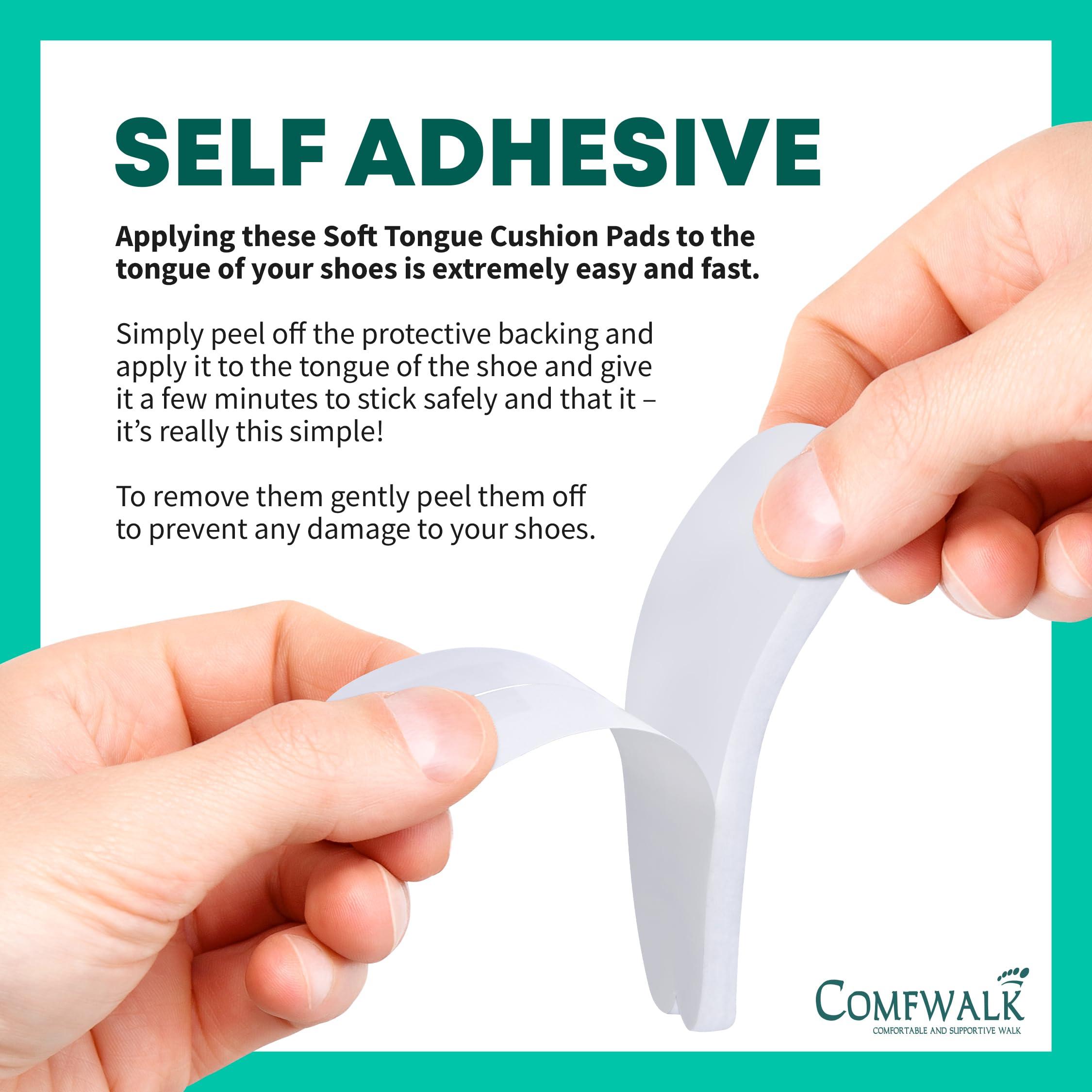 Comfwalk COMFWALK Felt Tongue Pads for Shoes - Soft Self-Adhesive Shoe Inserts (White, 6 Pairs)