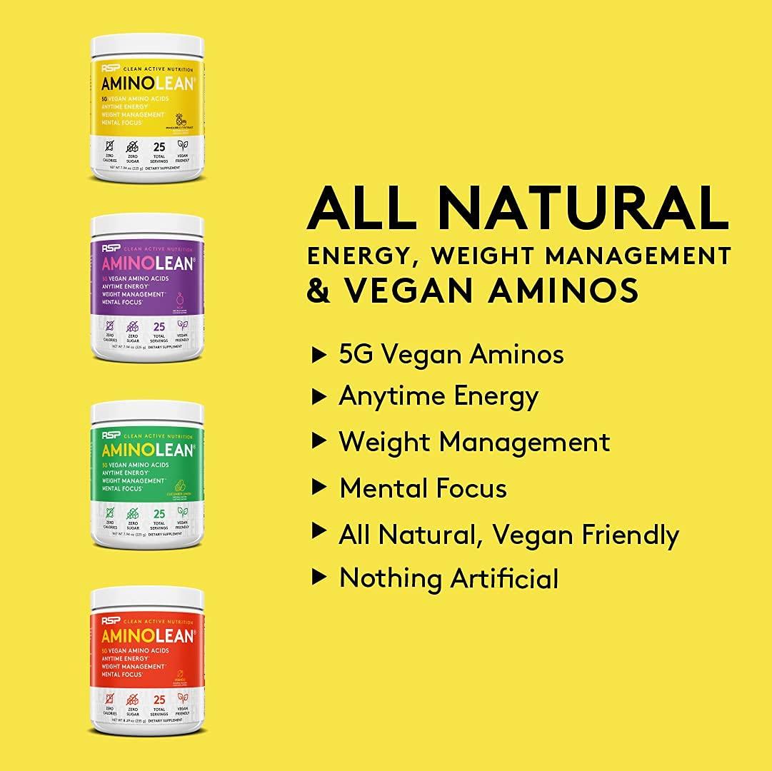RSP NUTRITION RSP NUTRITION Vegan AminoLean Pre Workout Energy (Mango 25 Servings) with AminoLean Recovery Post Workout Boost (Tropical Island Punch 30 Servings)