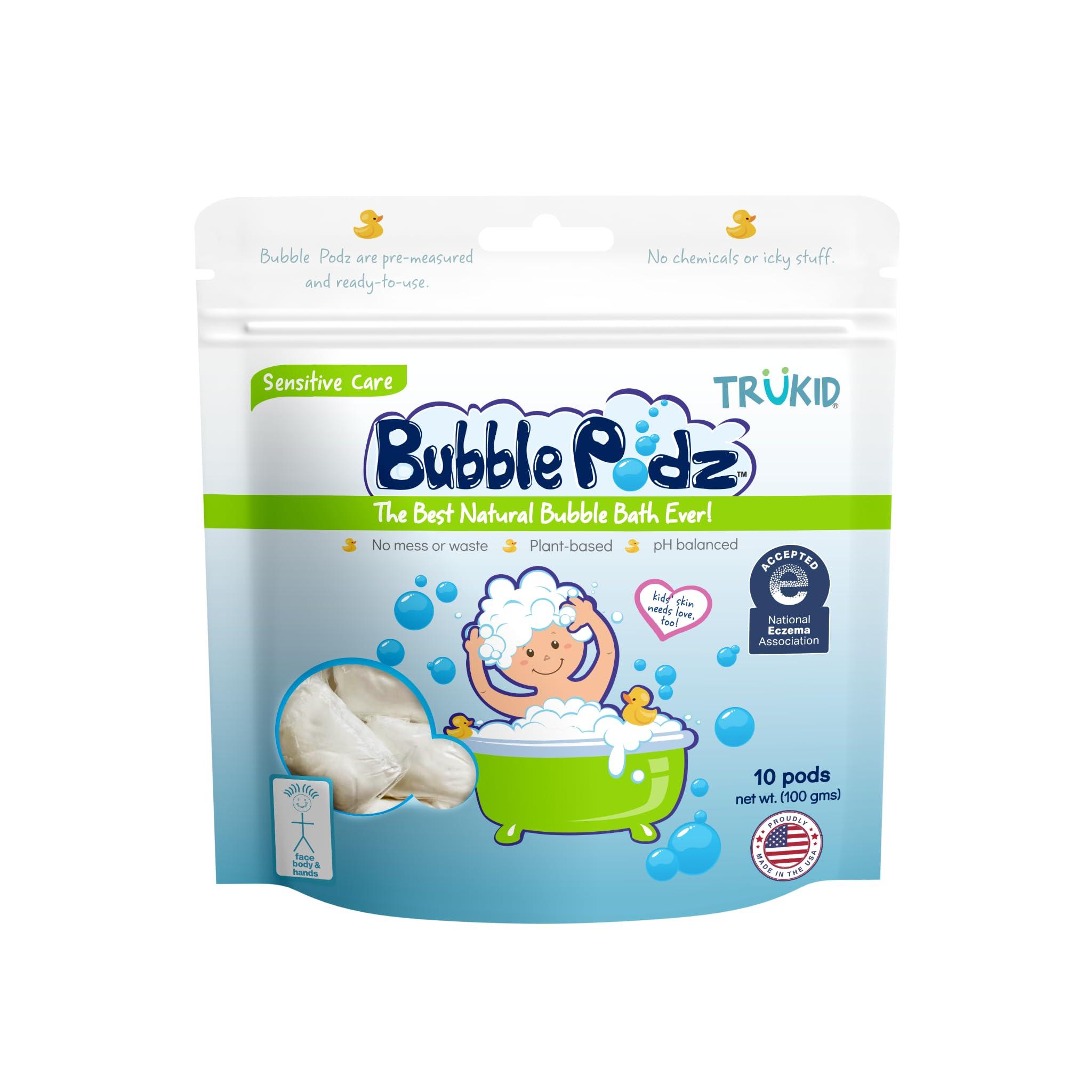 TruKid TruKid Bubble Podz Bubble Bath for Baby & Kids, NEA-Accepted for Eczema, Gentle Refreshing Colloidal Oatmeal Bath Bomb for Sensitive Skin, pH Balance 7 for Eye Sensitivity, Unscented (10 Podz)