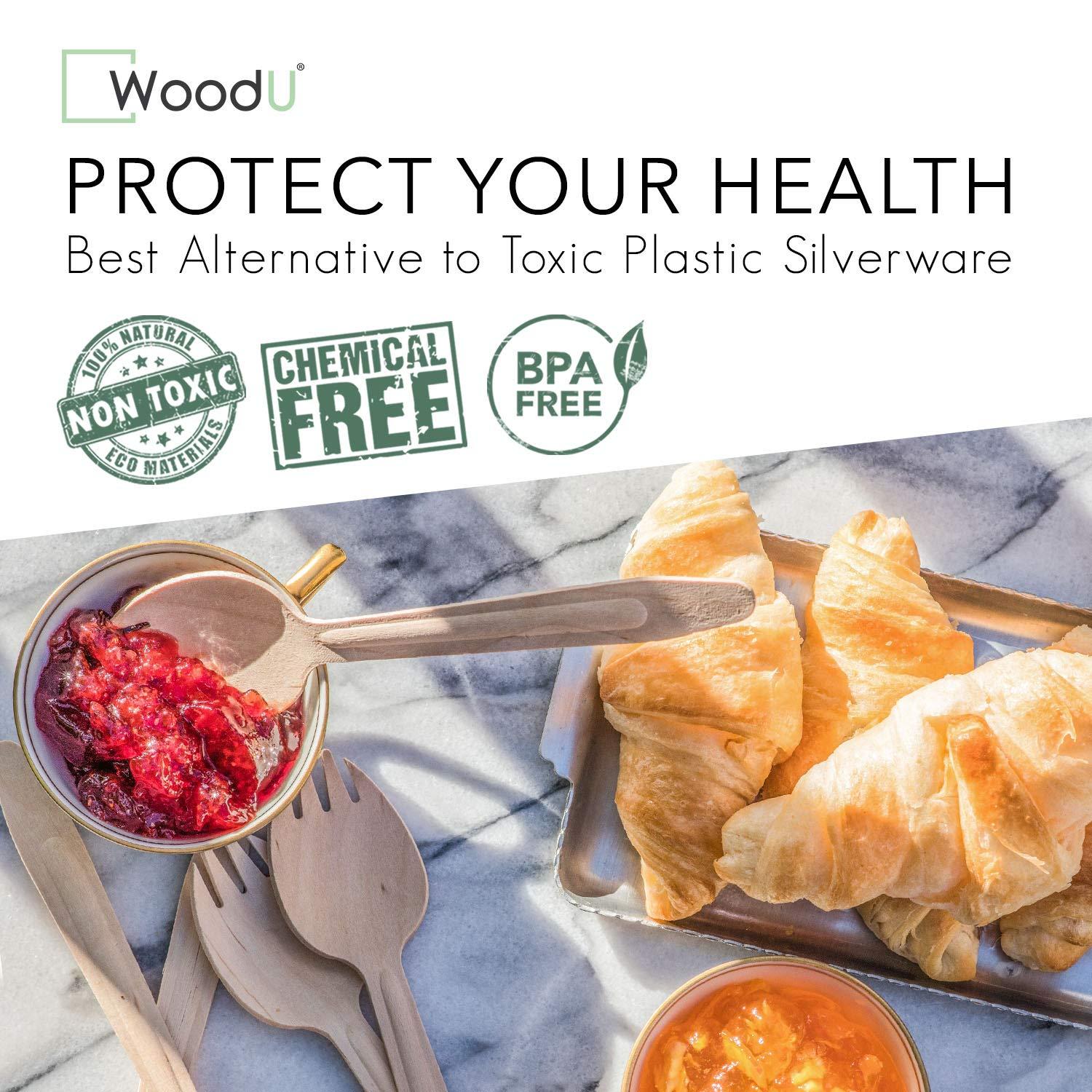 WoodU Disposable Wooden Spork by WoodU | 100% All-Natural, Eco-Friendly, Biodegradable, and compostable Spork - Pack of 100-6.5\" spork wood cutlery