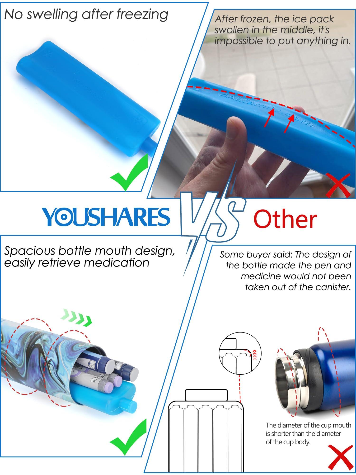 YOUSHARES YOUSHARES 24H Insulin Cooler Travel Case Insulin Pen Cooler Bottle, 1-5 Pens Refrigerated Medicine Travel Case with TSA Approved Ice Pack, Portable Diabetes Travel Case for Long Trip and Daily