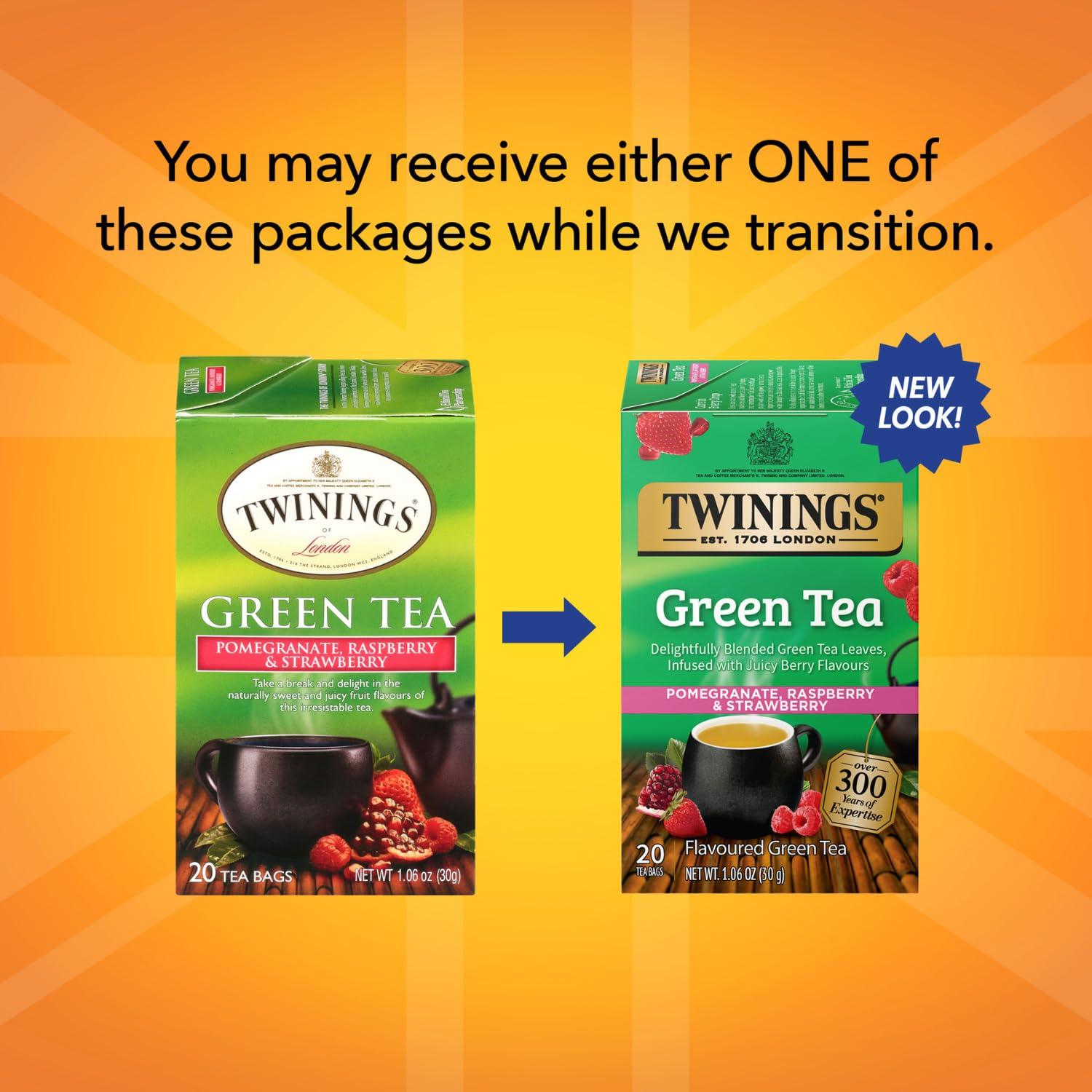 Twinings Twinings Green Tea with Pomegranate, Raspberry, and Strawberry - Caffeinated Green Tea Bags Individually Wrapped, 20 Count (Pack of 2)
