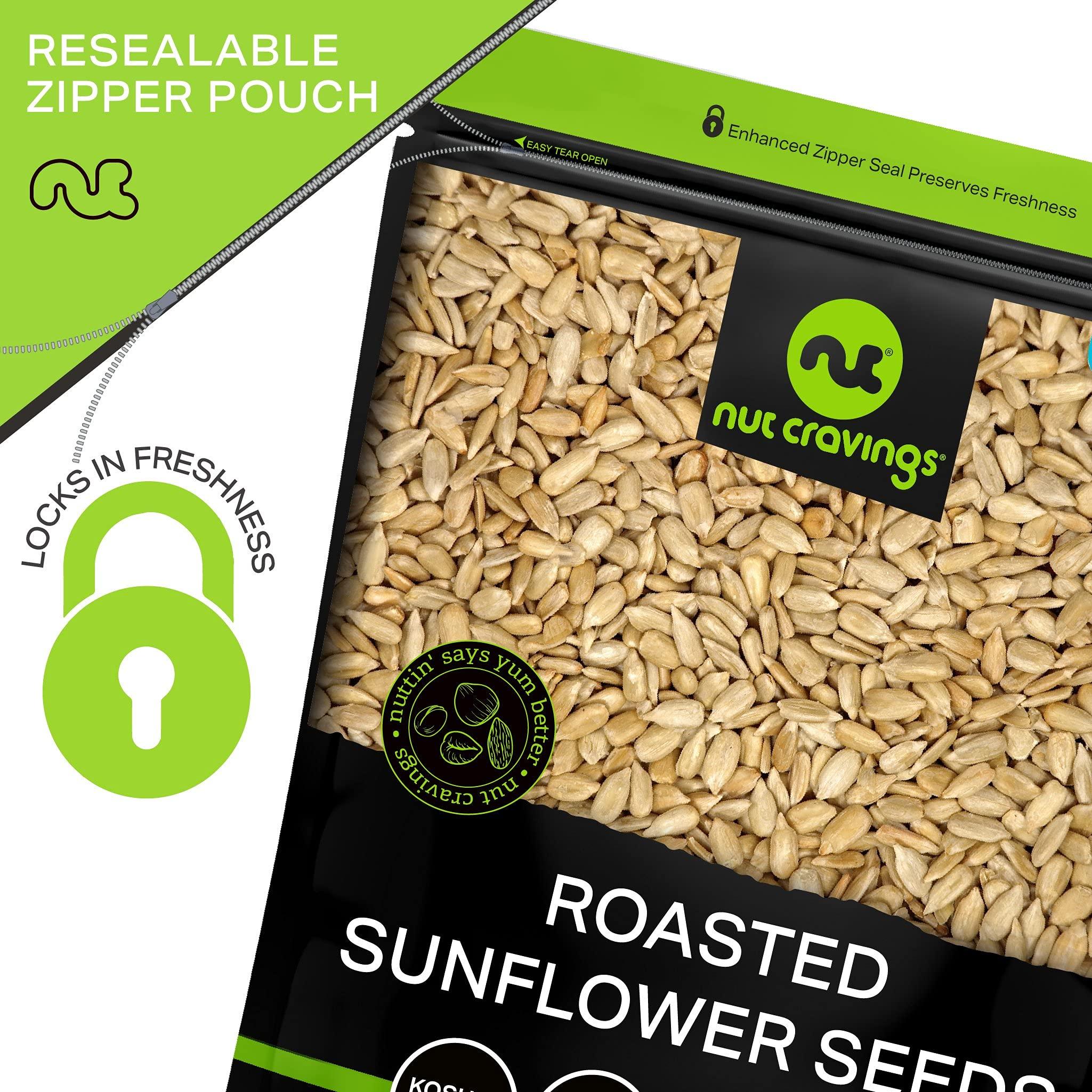 Nut Cravings NUT CRAVINGS - Roasted Unsalted Sunflower Seeds Kernels to eat, No Shell Hulled (16oz - 1 LB) Bulk Nuts Packed Fresh in Resealable Bag - Healthy Protein Snack, All Natural, Keto, Vegan, Kosher