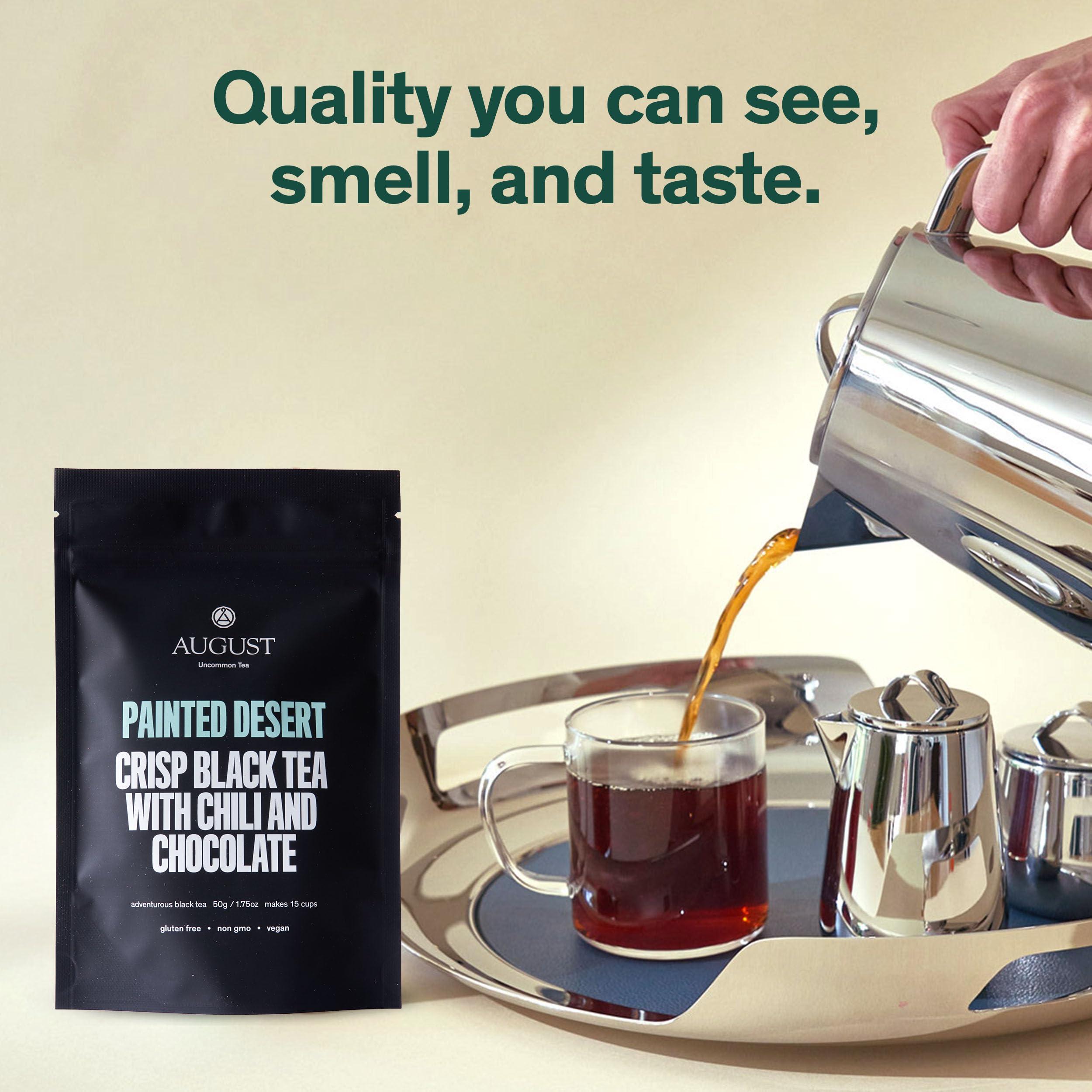 August Uncommon Tea August Uncommon Loose Leaf Tea Painted Desert Chili & Chocolate Black Tea Hot & Iced Tea Natural 1.8 oz Bag (50g) makes 15-30 Cups