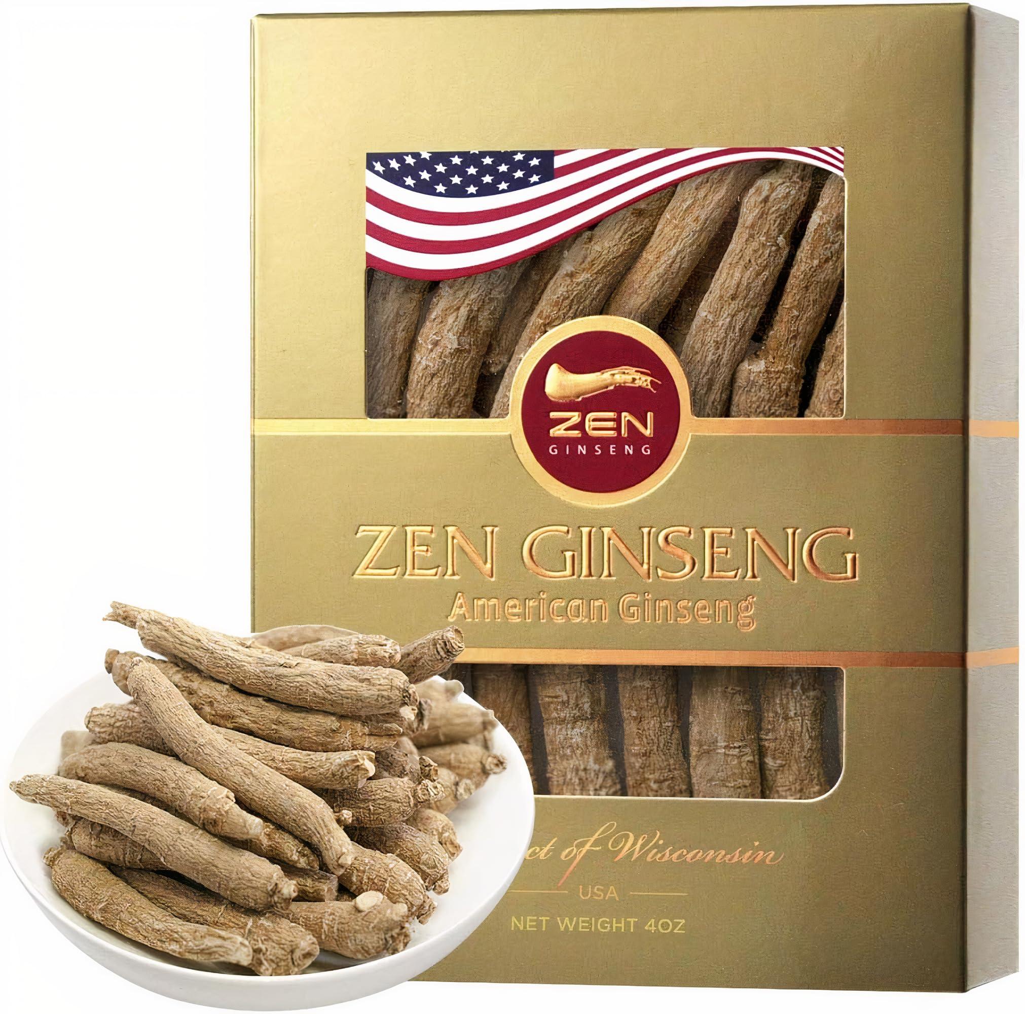 Zen Ginseng 1 Box of American Wisconsin Ginseng Small Long Root - Premium Quality Panax Ginseng. Boosts Body Immunity, Energy for Men & Women (4oz)
