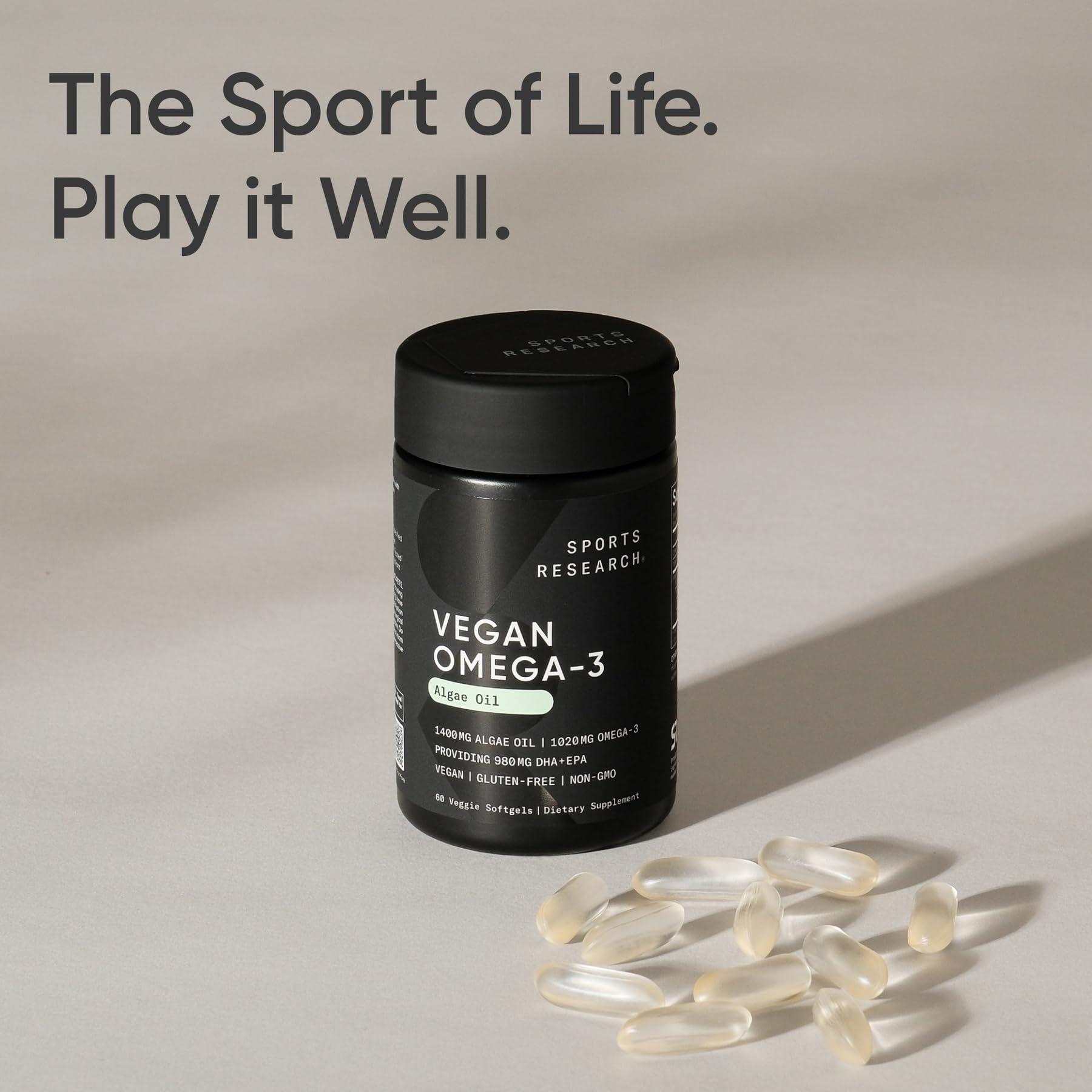 Sports Research Sports Research Vegan Omega-3 Fish Oil Alternative from Algae Oil - Highest Levels of DHA & EPA Fatty Acids | Non-GMO Verified & Vegan Certified - Fresh Lemon Scent - 60 Veggie Softgels