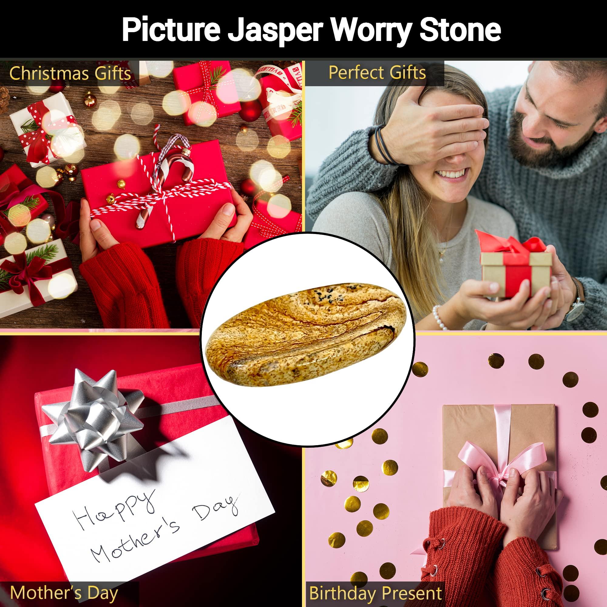 ANAYA AGATE Worry Stones Picture Jasper Crystal Thumb Worry Stone for Anguish, Stress Relaxing and Soothing Balance Stones for Meditation, Stress Relief Healing Stones and Crystals for Men and Women