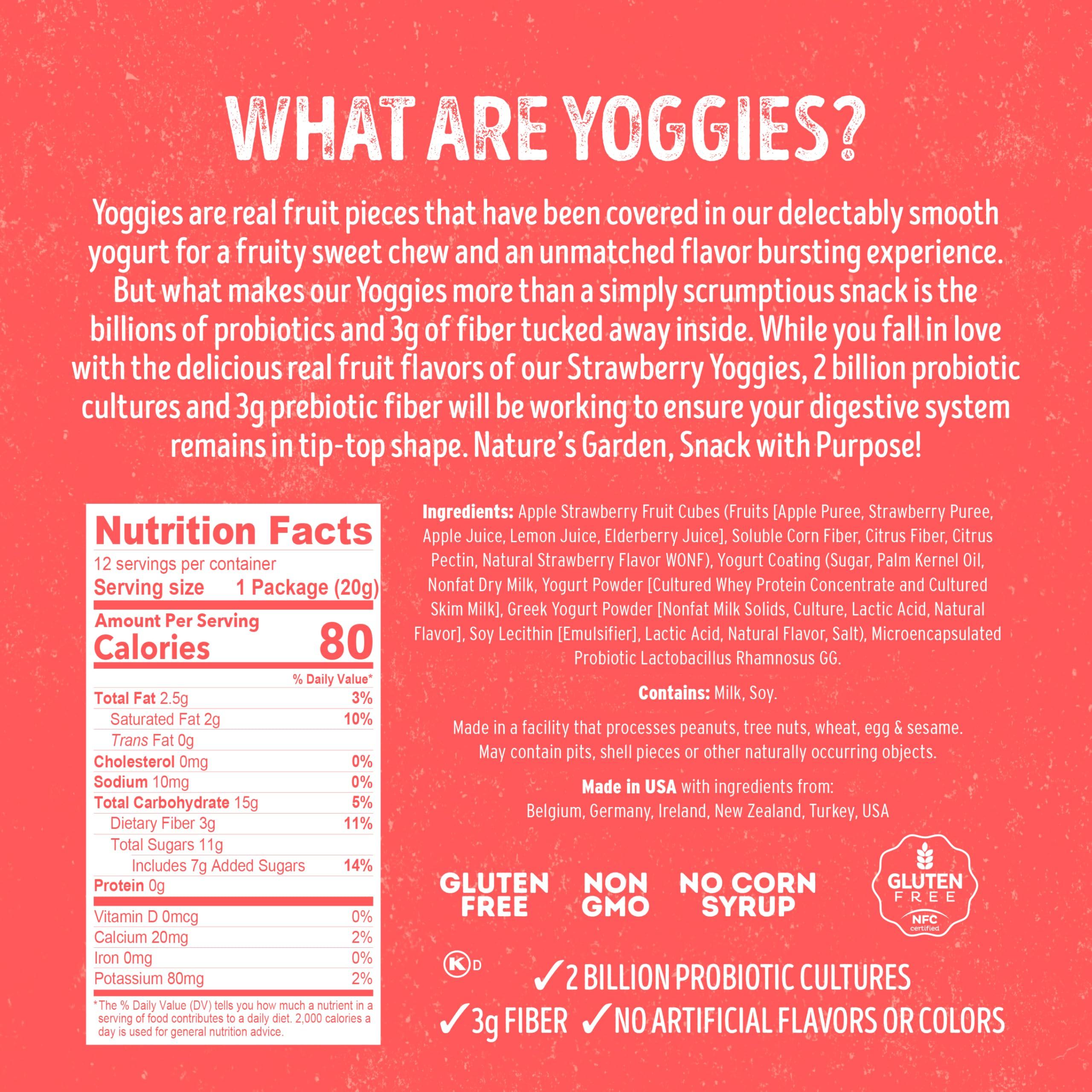 Nature\'s Garden Nature\'s Garden Probiotic Strawberry Yoggies 12 x 0.7oz (Pack of 4) Yogurt-covered Fruit Snack in Carton, Yoggie Fruit Bites, High Fiber, Healthy Snacks Variety Pack For Adults, Gluten Free, Non GMO, No Artificial Ingredients
