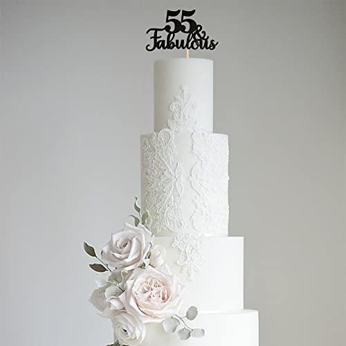 ZHUOWEISM 1 PCS 55 & Fabulous Cake Topper Glitter Fifty Five and Fabulous Cake Toppers Happy 55th Birthday Cake Pick for 55th Wedding Anniversary Birthday Party Cake Decorations Supplies Black