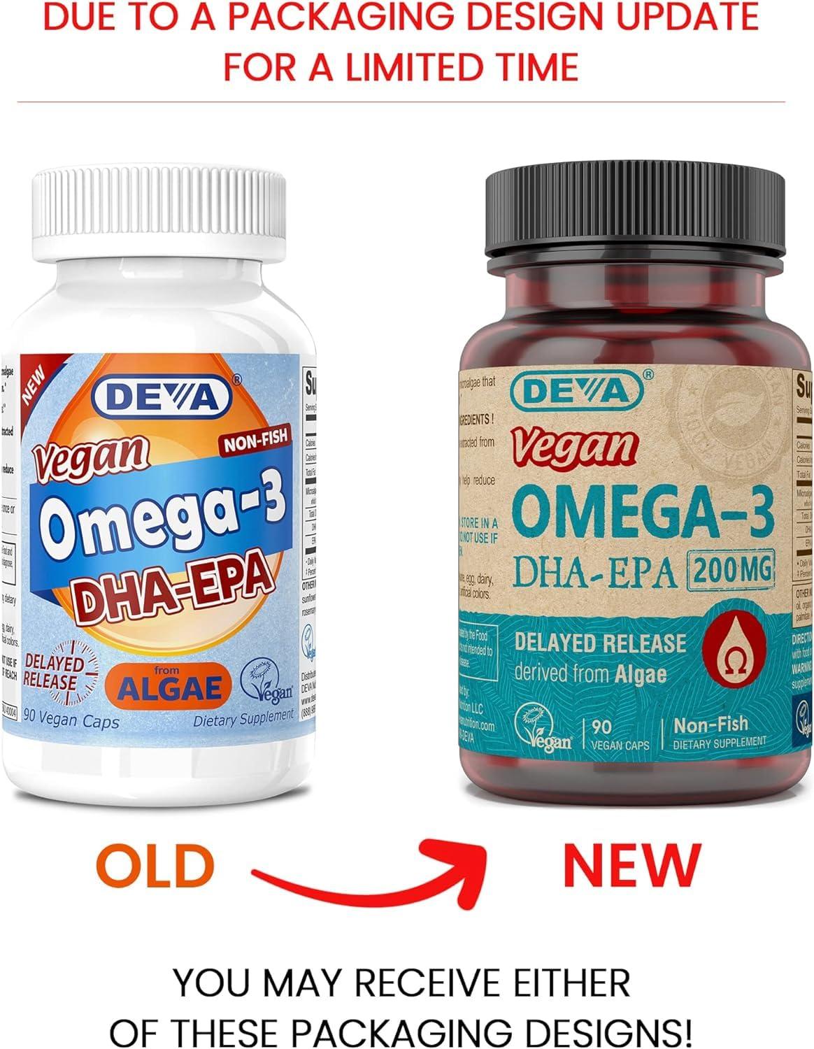 DEVA DEVA Vegan Omega-3 DHA-EPA, from Micro Algae, Delayed Release, 90 Vegan Capsules (Pack of 2)