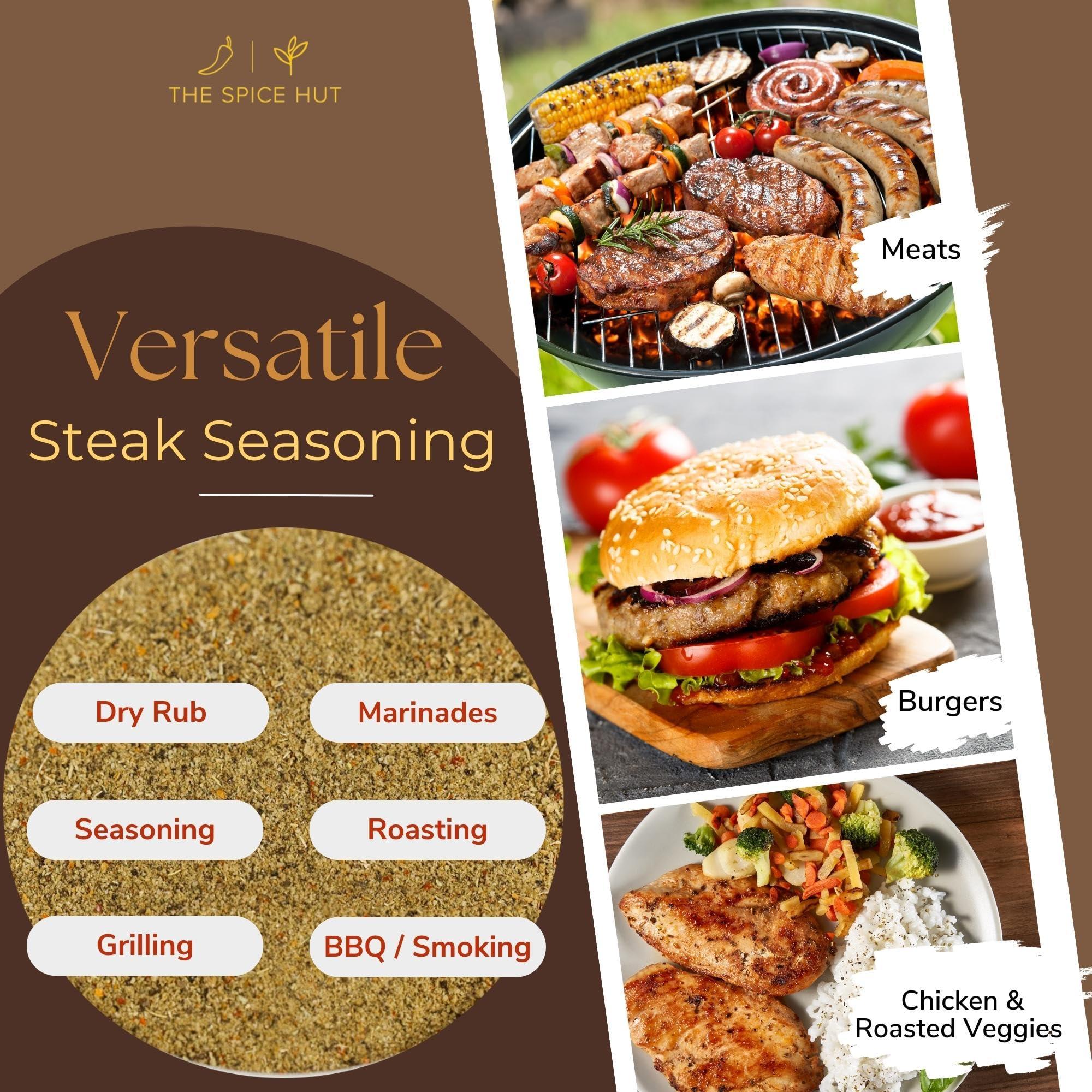 The Spice Hut Spice Hut - Organic Steak Seasoning & Dry Rub for Prime Rib, Roast, Burger / Sugar-Free, No Salt / Roadhouse Grill Spice Mix for Chicken, Chop House Seasoning Steak & Beef Rub / All-Natural, Kosher, Vegan, Gluten Free, Keto -No MSG- 1lb Bulk Pack