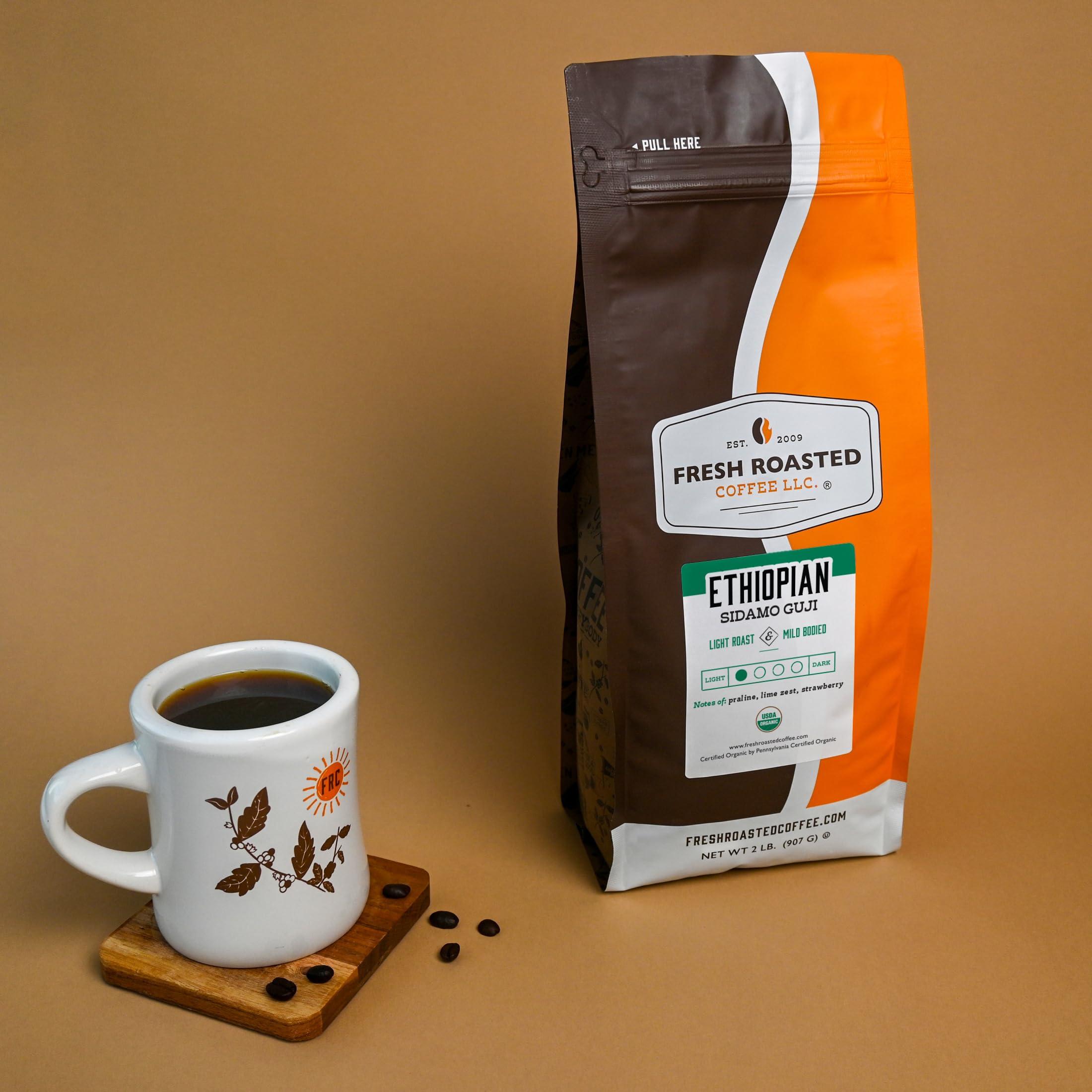 Fresh Roasted Coffee Fresh Roasted Coffee, Organic Ethiopian Sidamo Guji, 2 lb (32 oz), Light Roast, Kosher, Whole Bean