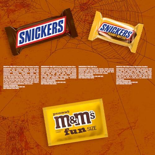 Mars M&M\'S Peanut, M&M\'S Peanut Butter, SNICKERS Crunchy Peanut Butter & SNICKERS Original Fun Size Trick or Treat Individually Wrapped Milk Chocolate Halloween Candy Variety Assortment, 35 Ct Bulk Bag