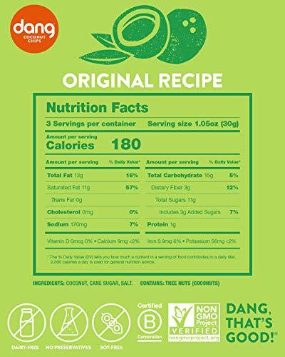 DANG Dang Toasted Coconut Chips | Original | 12 Pack | Vegan, Gluten Free, Non GMO, Healthy Snacks Made with Whole Foods | 3.17 Oz Resealable Bags