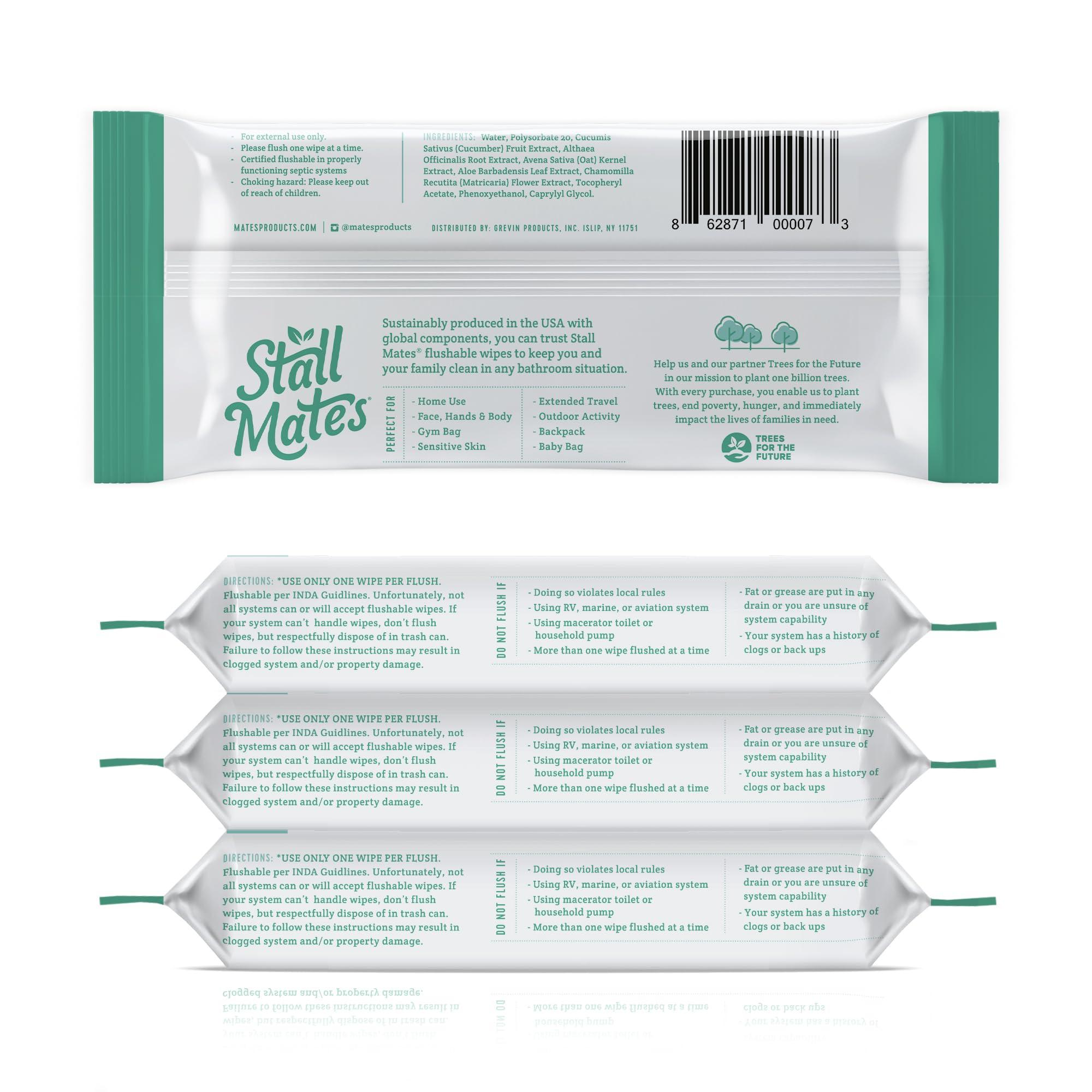 Stall Mates Wipes Stall Mates Wipes: Flushable Wipes | 60-Wipe Home Pack | Hypoallergenic | Unscented with Vitamin-E & Aloe | (4 Pack - 240 Wipes Total)