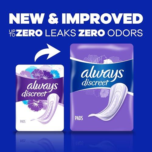 Always Discreet Always Discreet Adult Incontinence Pads for Women, Extra Heavy Absorbency, Long Length, Postpartum Pads, 112 CT