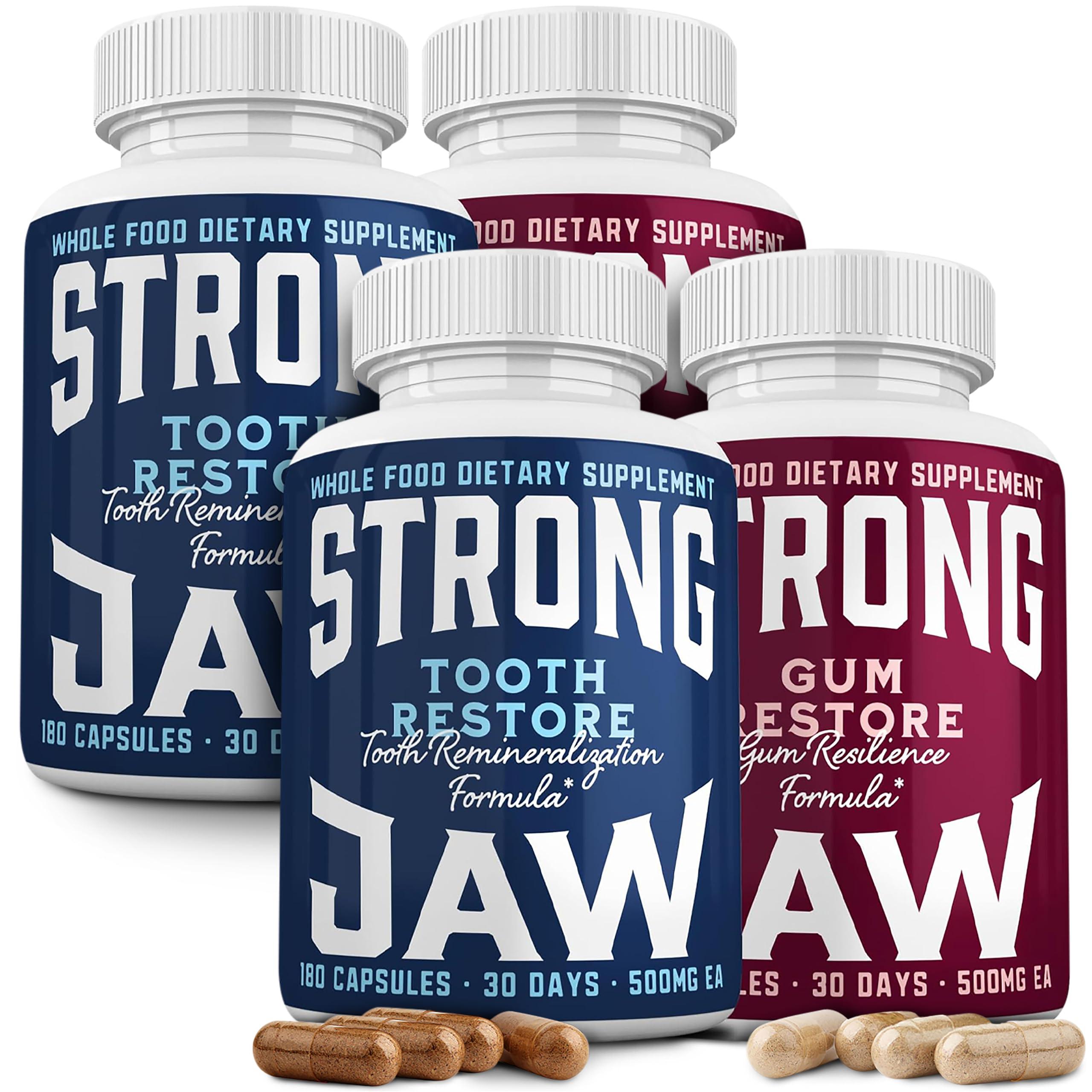 Strong Jaw Strong Jaw Tooth Restore and Gum Restore Supplements Tooth Remineralization, Teeth Health and Gum Repair for Receding Gums, Teeth and Gum Vitamins for Gum Regrowth, Oral Health (4 Pack)
