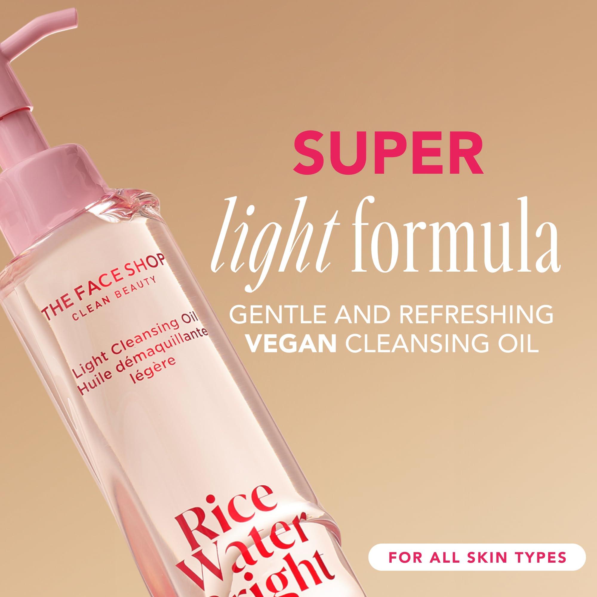 THEFACESHOP The Face Shop Rice Water Bright Light Facial Cleansing Oil, Daily Makeup Remover, Oil Cleanser, Vegan, Korean Skin Care with Jojoba Oil, Face Pore Cleanser, 150ml