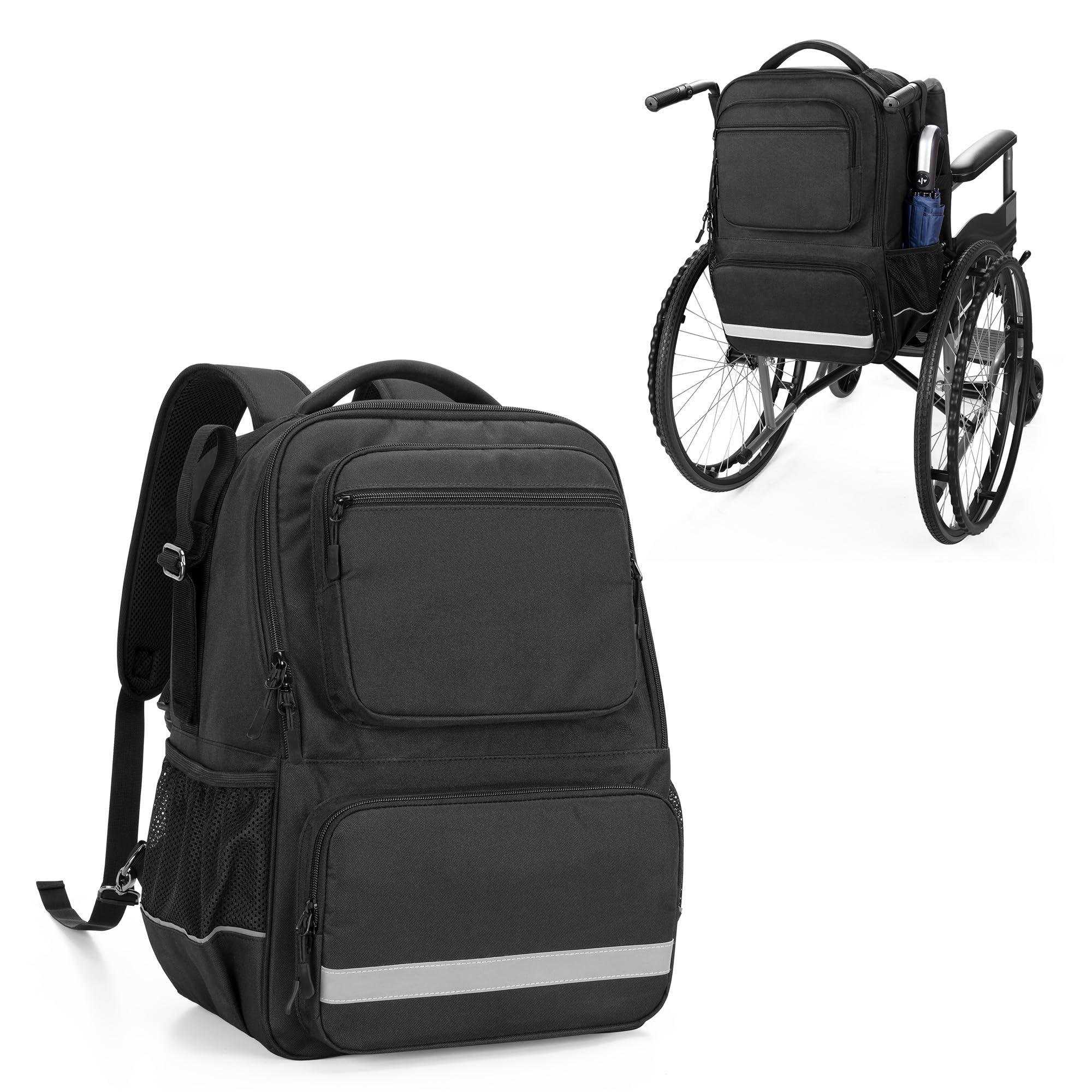samdew samdew Wheelchair Backpack, Wheelchair Bag for Back of Chair, Wheelchair Bag to Hang on Back with Thermal Insulation Pocket, Electric Wheelchair Accessories Storage for Adults & Seniors, Bag only