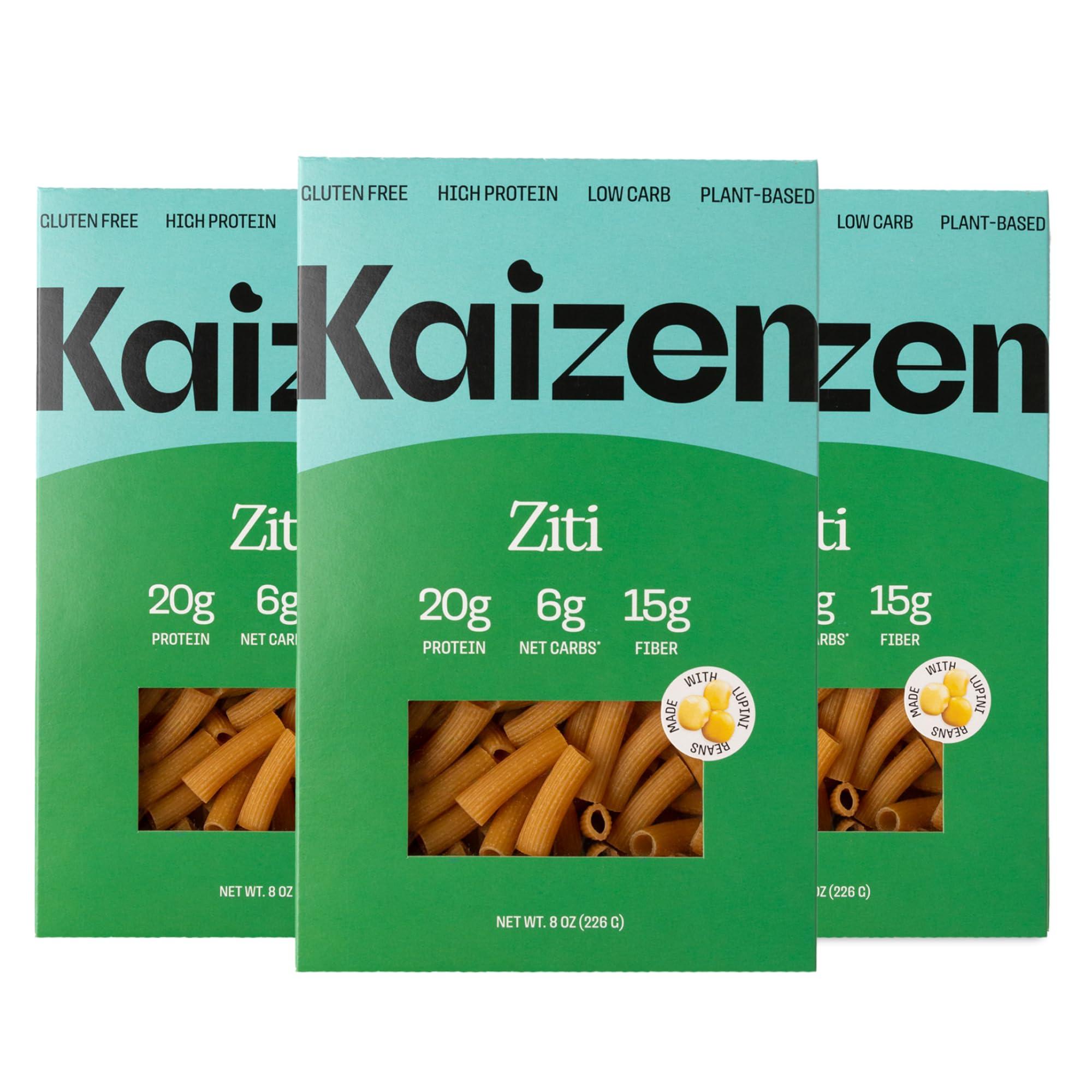 Kaizen Food Company Kaizen Low Carb Keto Pasta Ziti - High Protein (20g), Gluten-Free, Keto-Friendly (6g Net), Plant-Based Lupini Noodles made w/High Fiber Lupin Flour - 8 ounces (Pack of 3)