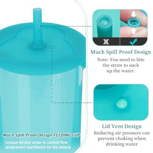 VOPHIA VOPHIA Drinking Beaker Cup for Disabled Adults, Convalescent No Spill Feeding Cup with Straw for Elderly Maternity Drink Water Porridge Soup 350ml (Blue-2)