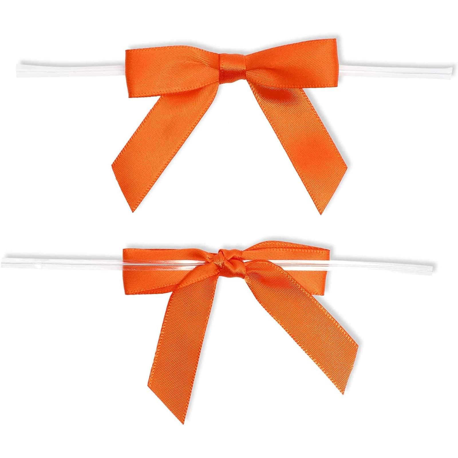 Bright Creations Bright Creations 100 Pack Orange Bow Twist Ties for Treat Bags, 3-Inch Pre-tied Satin Ribbons for Crafts, Gift Wrap, Themed Party Favors, Baked Goods