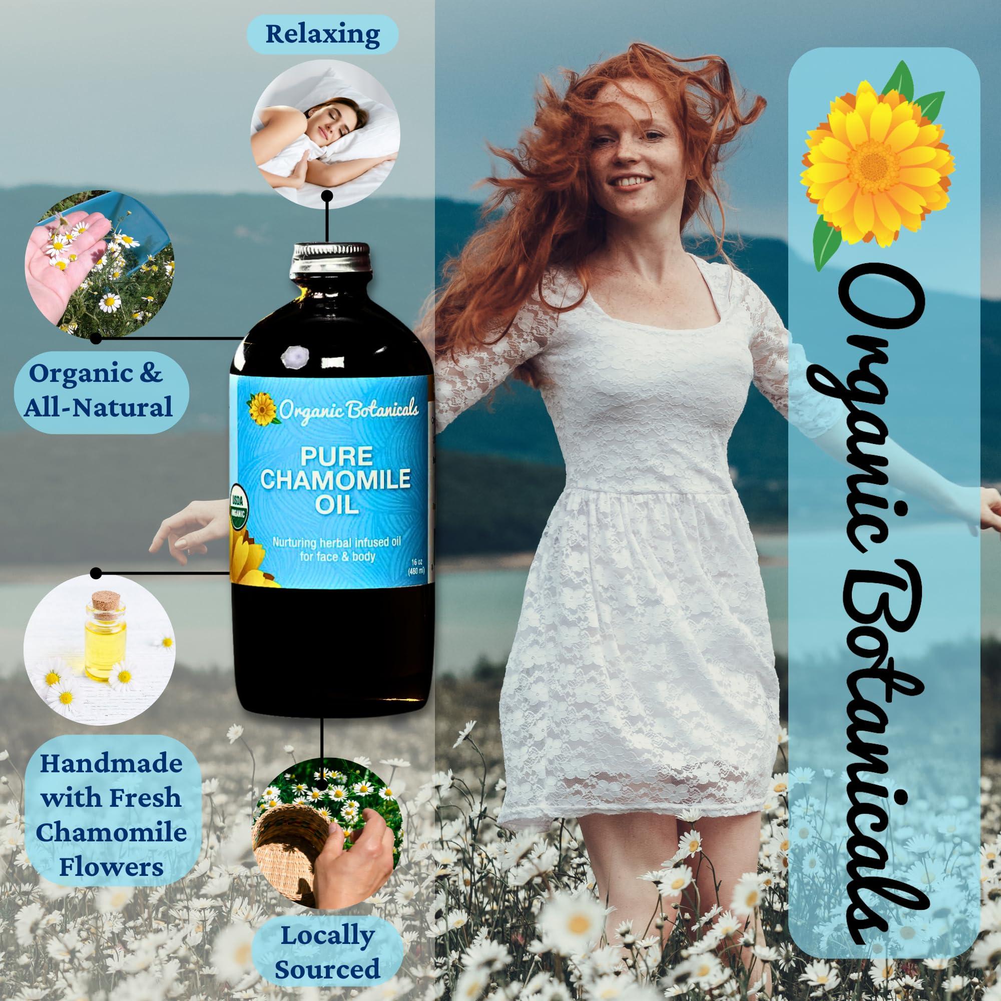 Em's Herbals Organic Botanicals Pure Organic Chamomile Oil - USDA Natural Premium Grade for Body, Skin, Face, Hair & Massage Therapy - Relaxing, Bath, & DIY (16 oz)