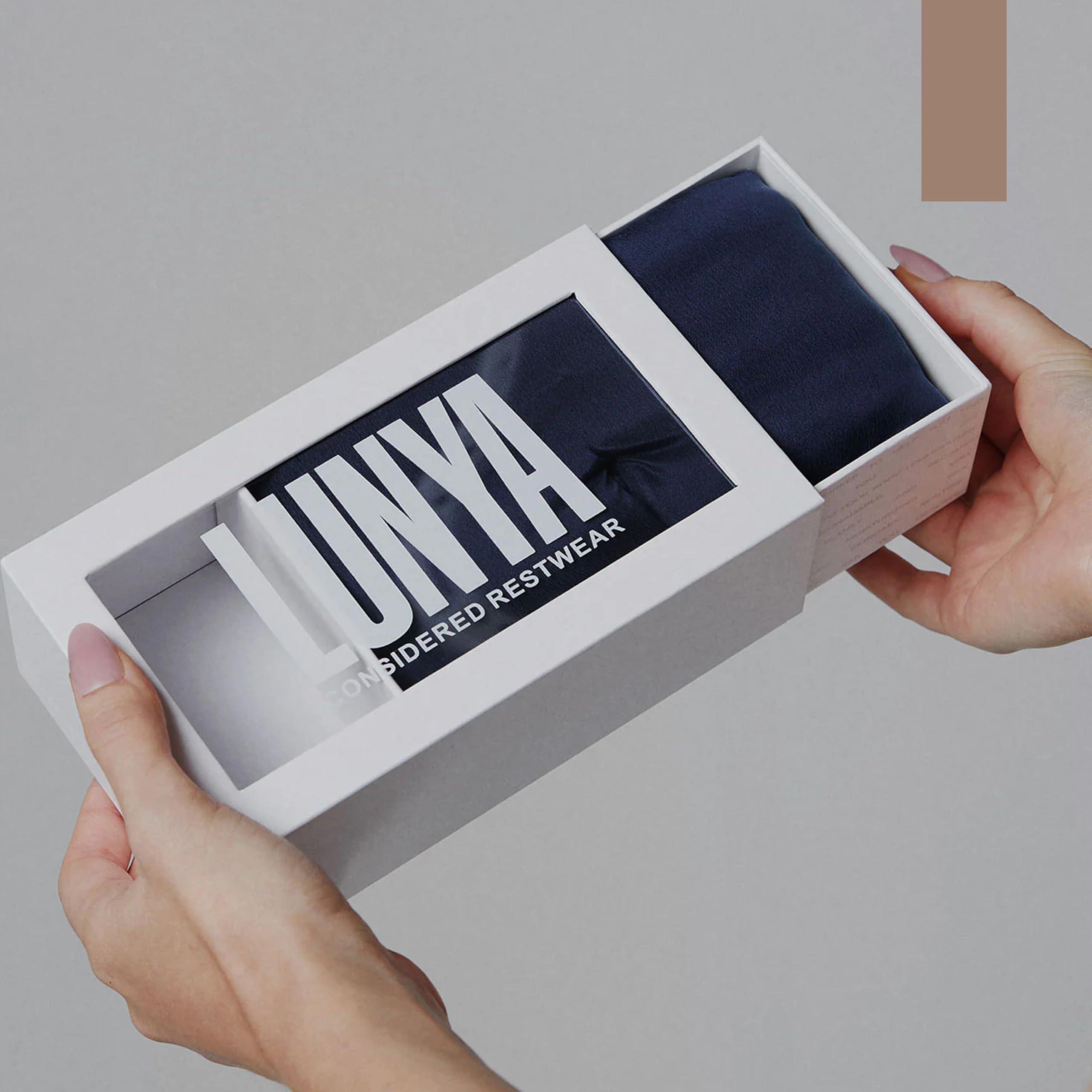 Lunya Lunya Sleep Mask with Box - Washable Silk Sleeping Mask and Headband for Beauty Routines - Thermoregulating Comfort for Restful Nights - Silk Eye Mask for Women - Deep Blue