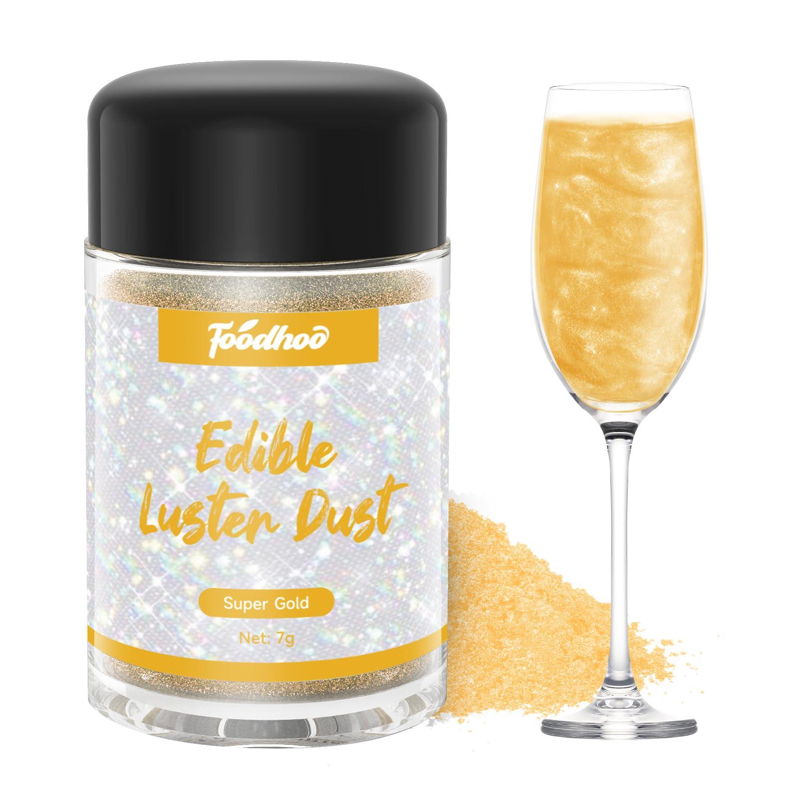 FOODHOO Foodhoo Super Gold Luster Dust Edible, Food Grade Edible Glitter Sprinkles, Edible Shimmer Dust, Tasteless Edible Glitters for Drinks, Cocktails, Cakes, 7g/bottle