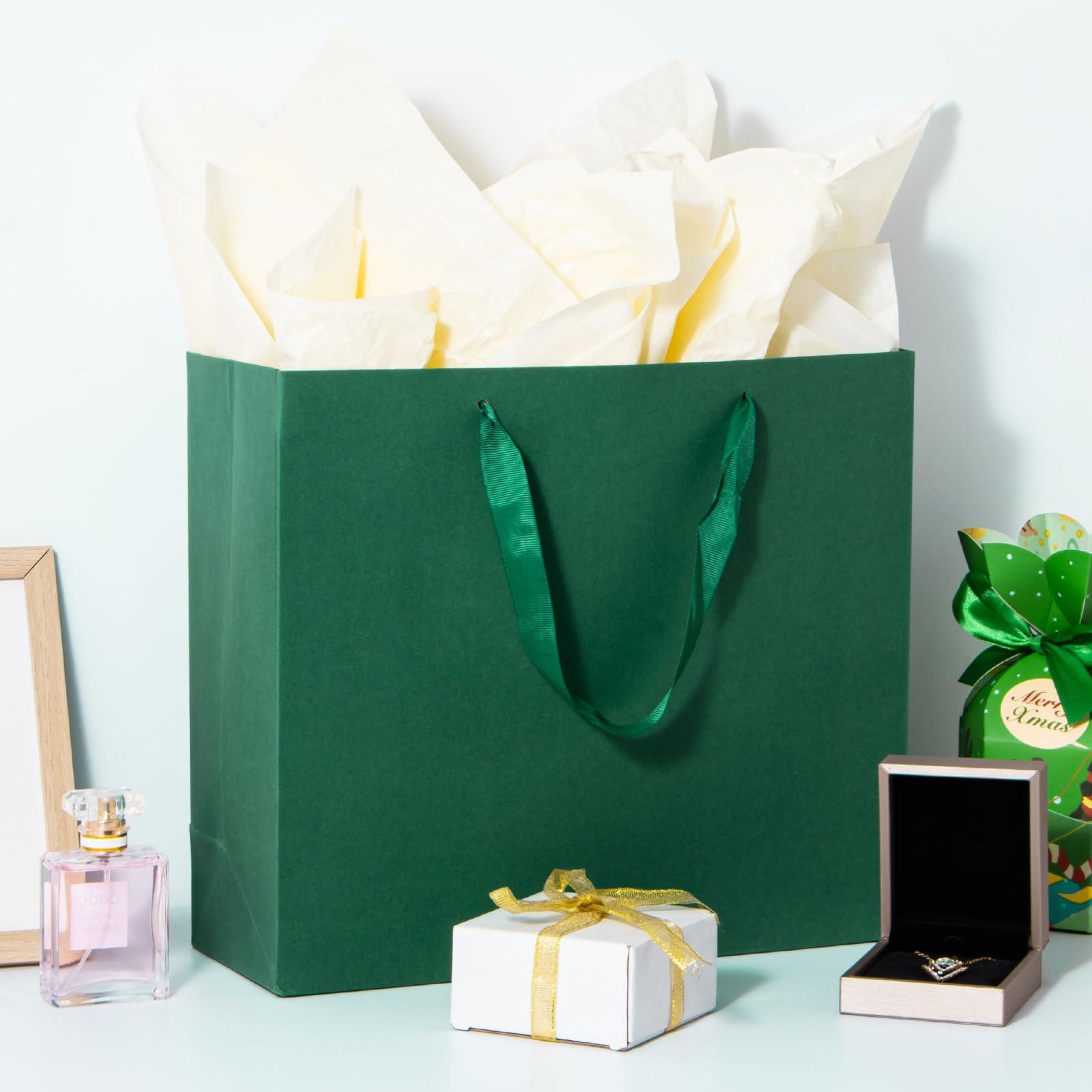 Dasofine Dasofine 20pcs Green Dark Gift Bags, Large Gift Bags 12.5\" x 4.5\" x 11\", Thick Kraft Paper Favor Bags, Gift Bags with Handles for Party, Wedding, Baby Shower