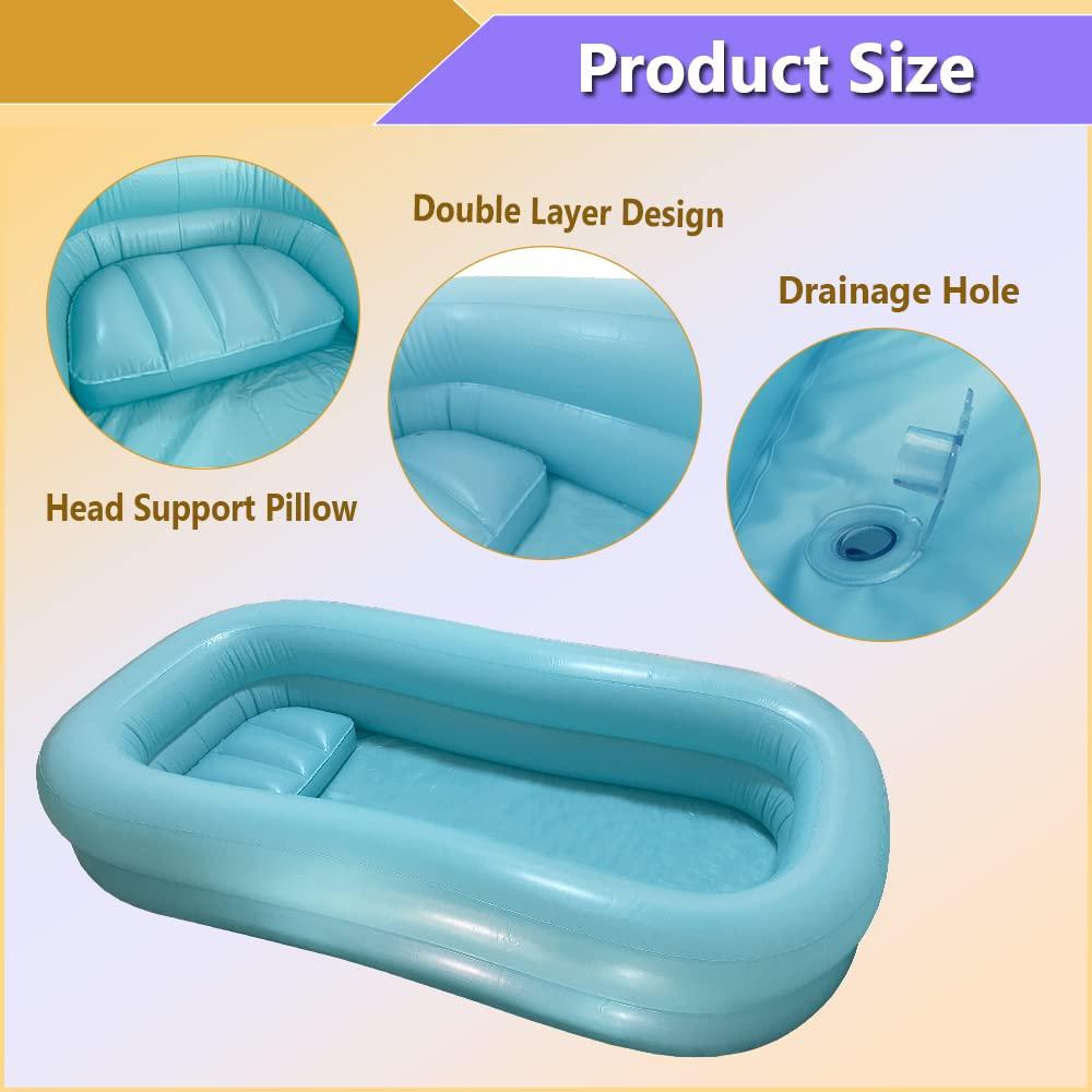 Inflatable Bedside Bathtub For Adults - Portable Shower Tub For Elderly, Bedridden Patients, Home Care (Blue/White)