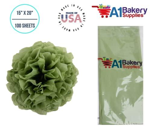 A1 Bakery Supplies Sage Green Light Olive Bulk Tissue Paper 15 Inch x 20 Inch - 100 Sheets Premium Quality Gift wrap Tissue Paper Made in USA