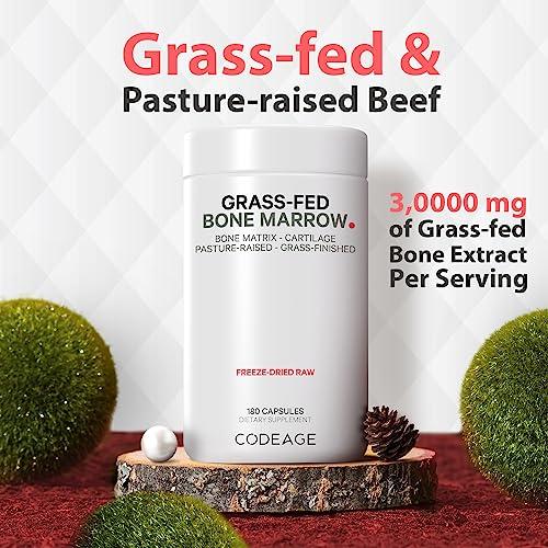 Codeage Codeage Grass Fed Bone Marrow Supplement - Freeze Dried, Non-Defatted, & Desiccated Beef Bone Marrow Pills - Raw Whole Bone Marrow, Bone Matrix, Cartilage - 3000mg per Serving - 180 Capsules